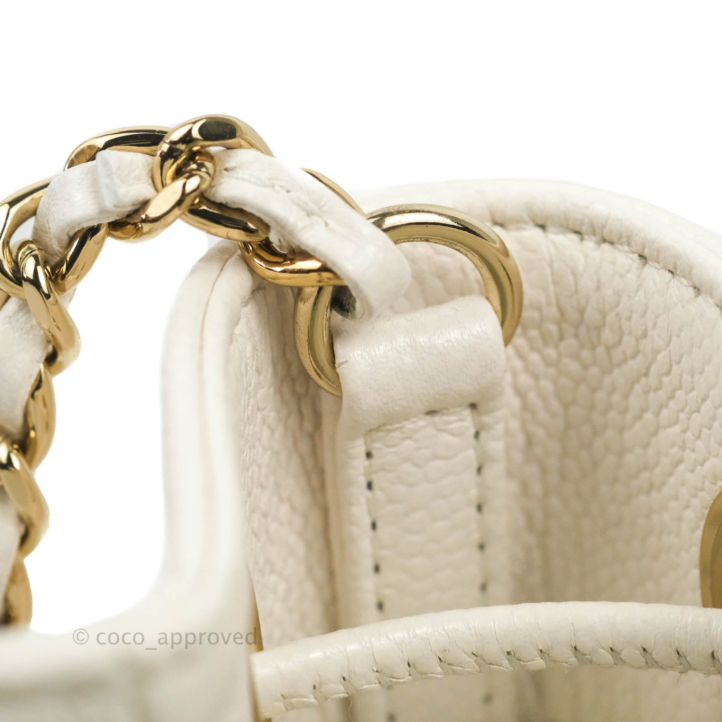 Chanel Business Affinity Drawstring Bucket Bag White Caviar Gold Hardware