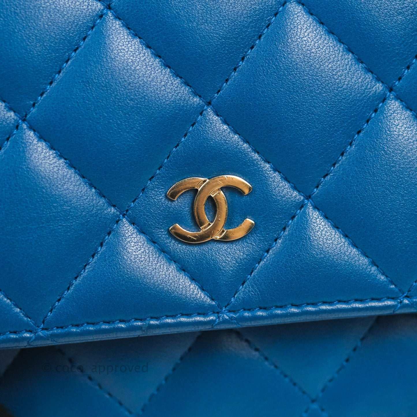 Chanel Quilted Classic Wallet on Chain WOC Blue Lambskin Gold Hardware