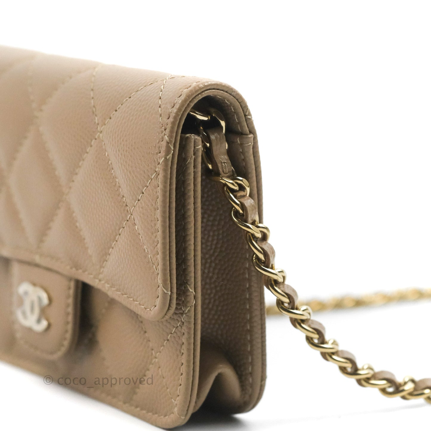 Chanel Mini Clutch With Chain Dark Beige Caviar Gold Hardware