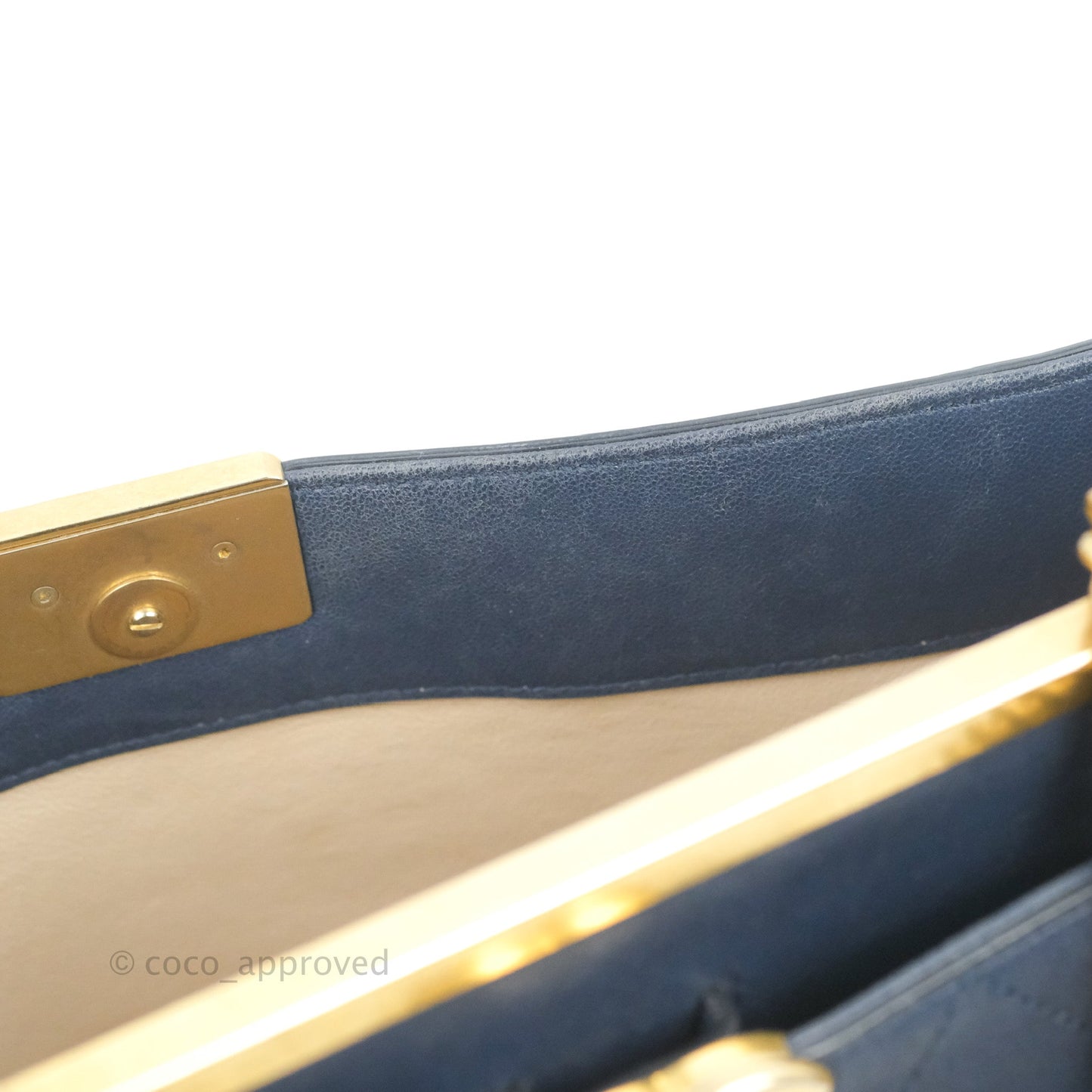 Chanel Flat Quilted Coco Luxe Large Shopping Bag Navy Aged Gold Hardware 18P