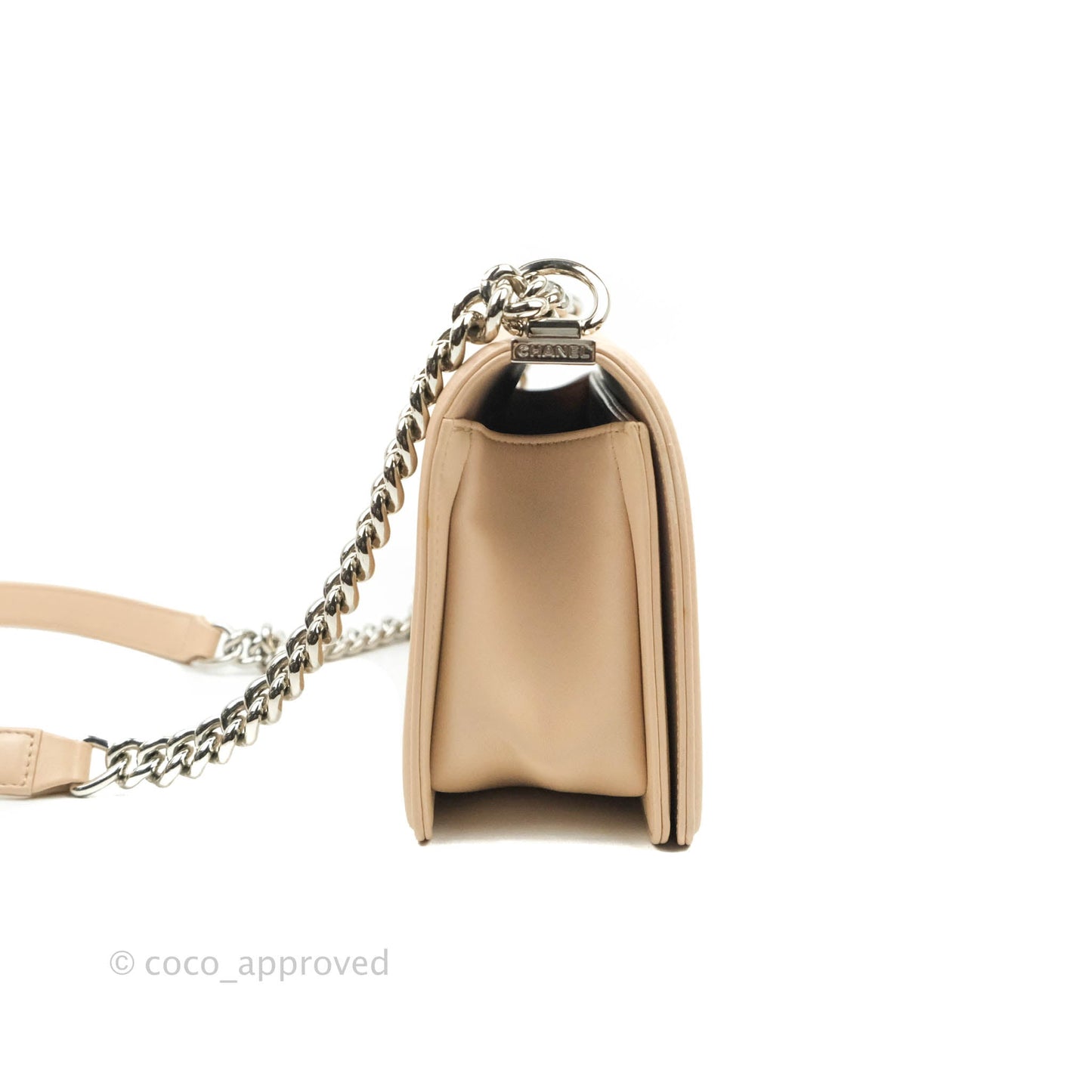 Chanel Chevron Medium Boy Light Pink Beige Calfskin Silver Hardware