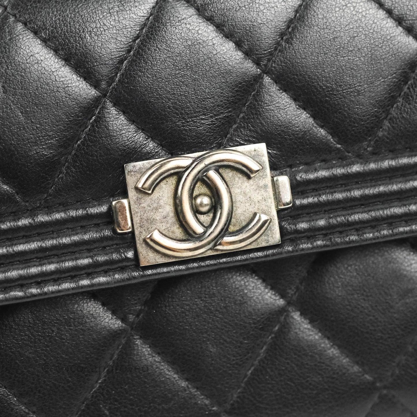 Chanel Quilted Boy Flap Long Wallet Black Lambskin Ruthentium Hardware