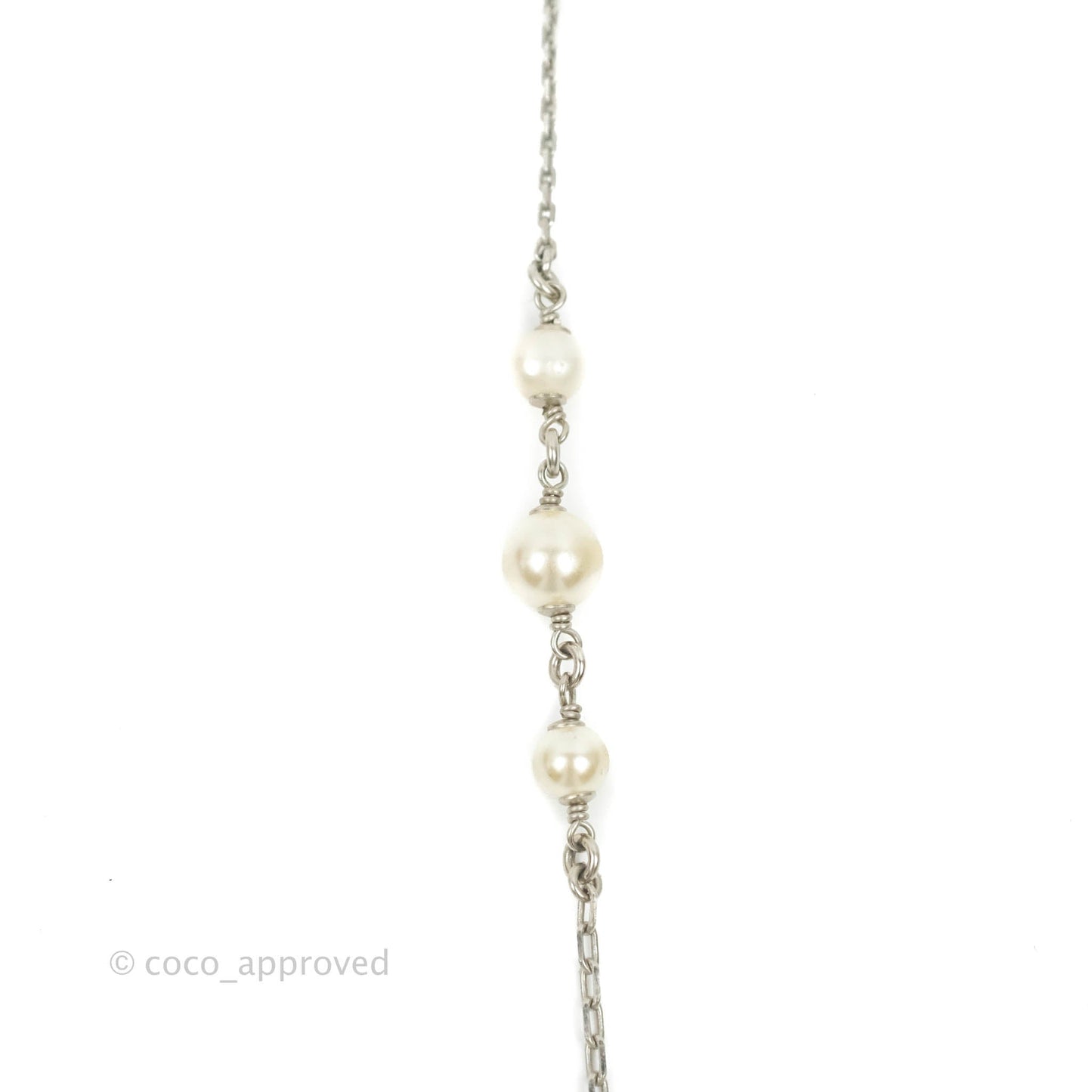 Chanel CC Pearl Necklace Silver Tone 18P