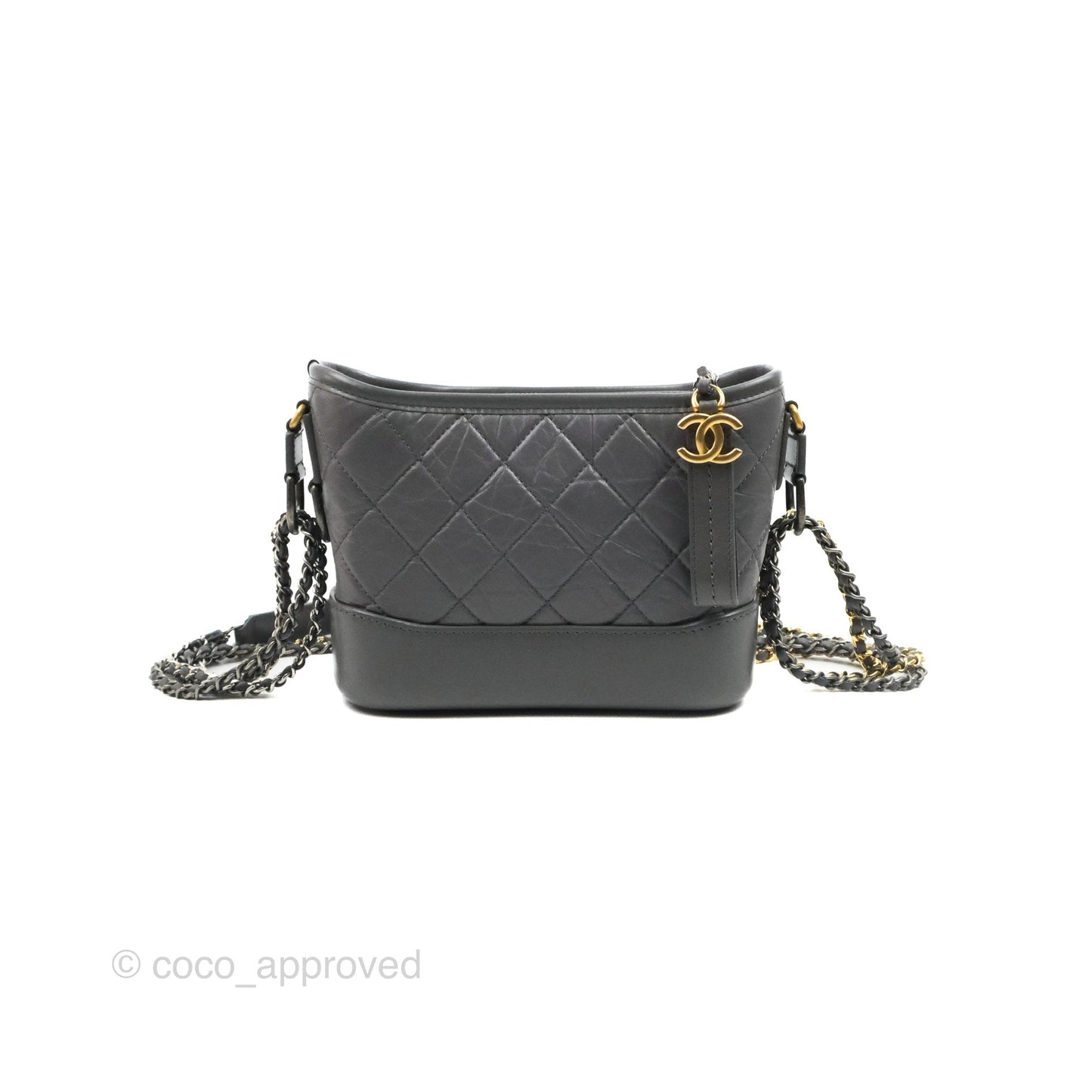 Chanel Quilted Small Gabrielle Hobo Grey Calfskin Mixed Hardware