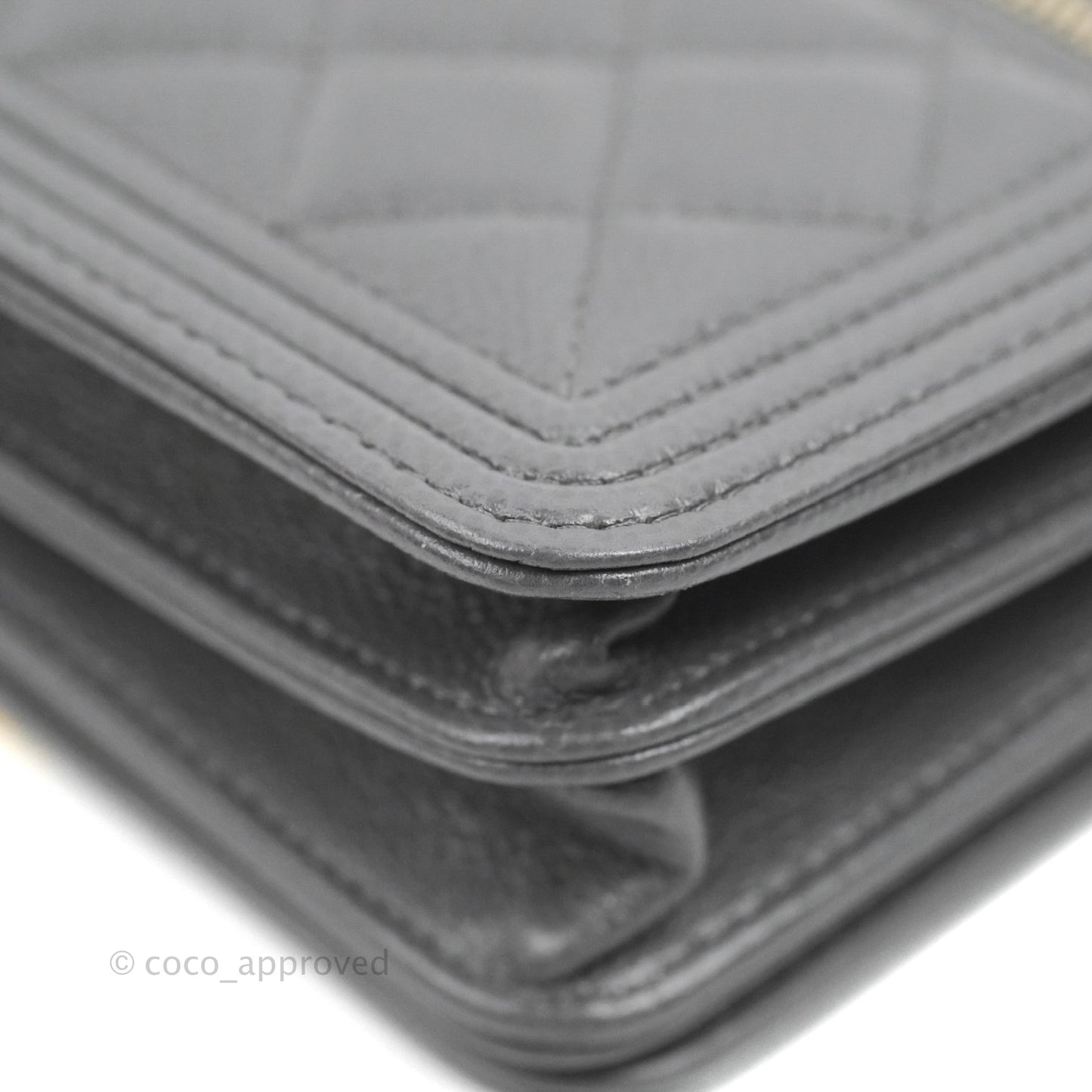 Chanel Quilted Mini Boy Wallet on Chain WOC Dark Grey Caviar Aged Gold Hardware