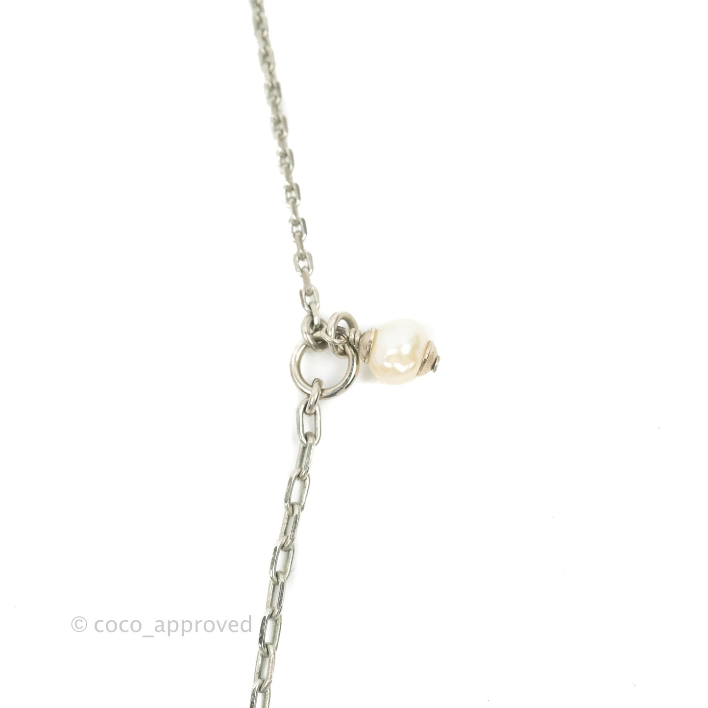 Chanel CC Pearl Necklace Silver Tone 18P