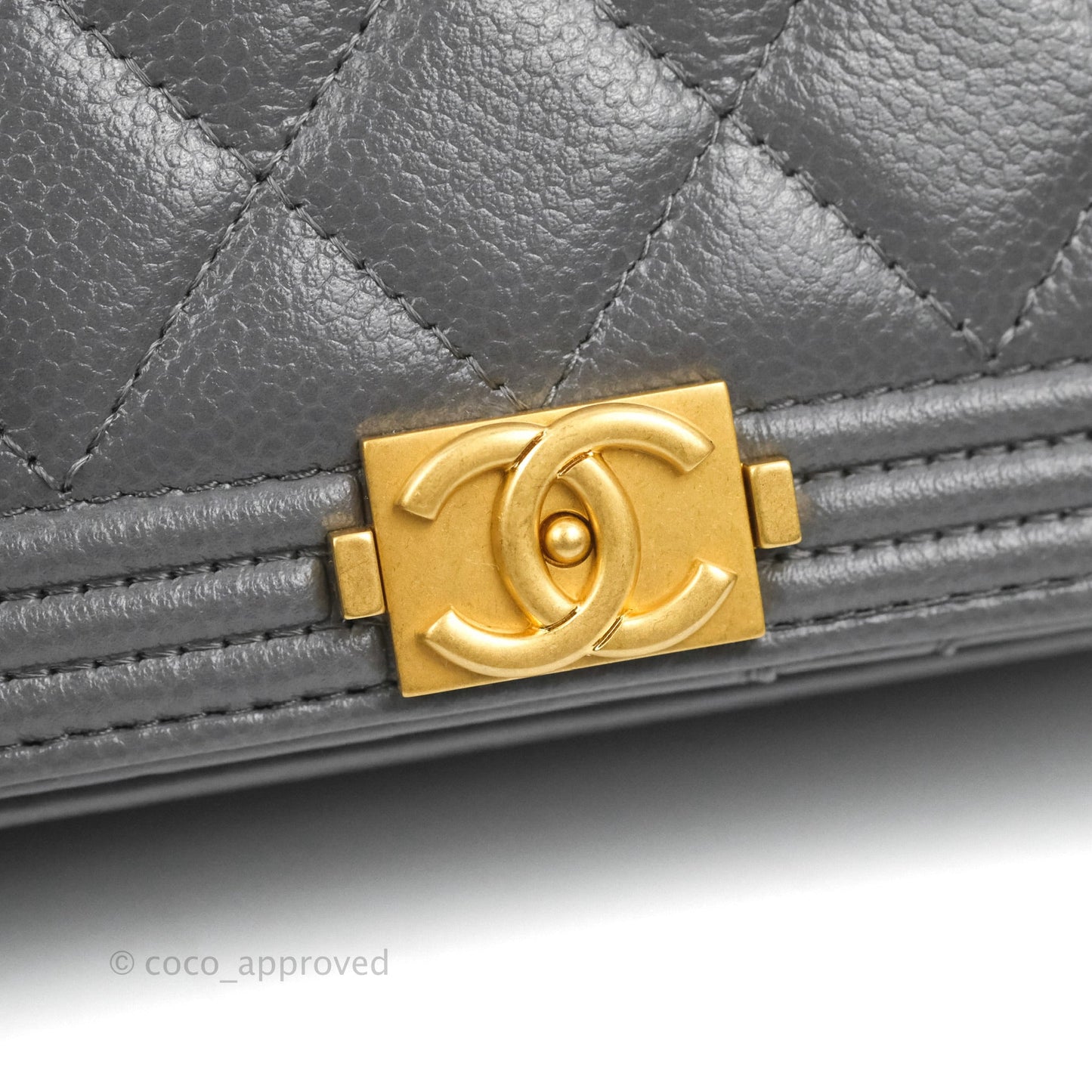 Chanel Quilted Mini Boy Wallet on Chain WOC Dark Grey Caviar Aged Gold Hardware