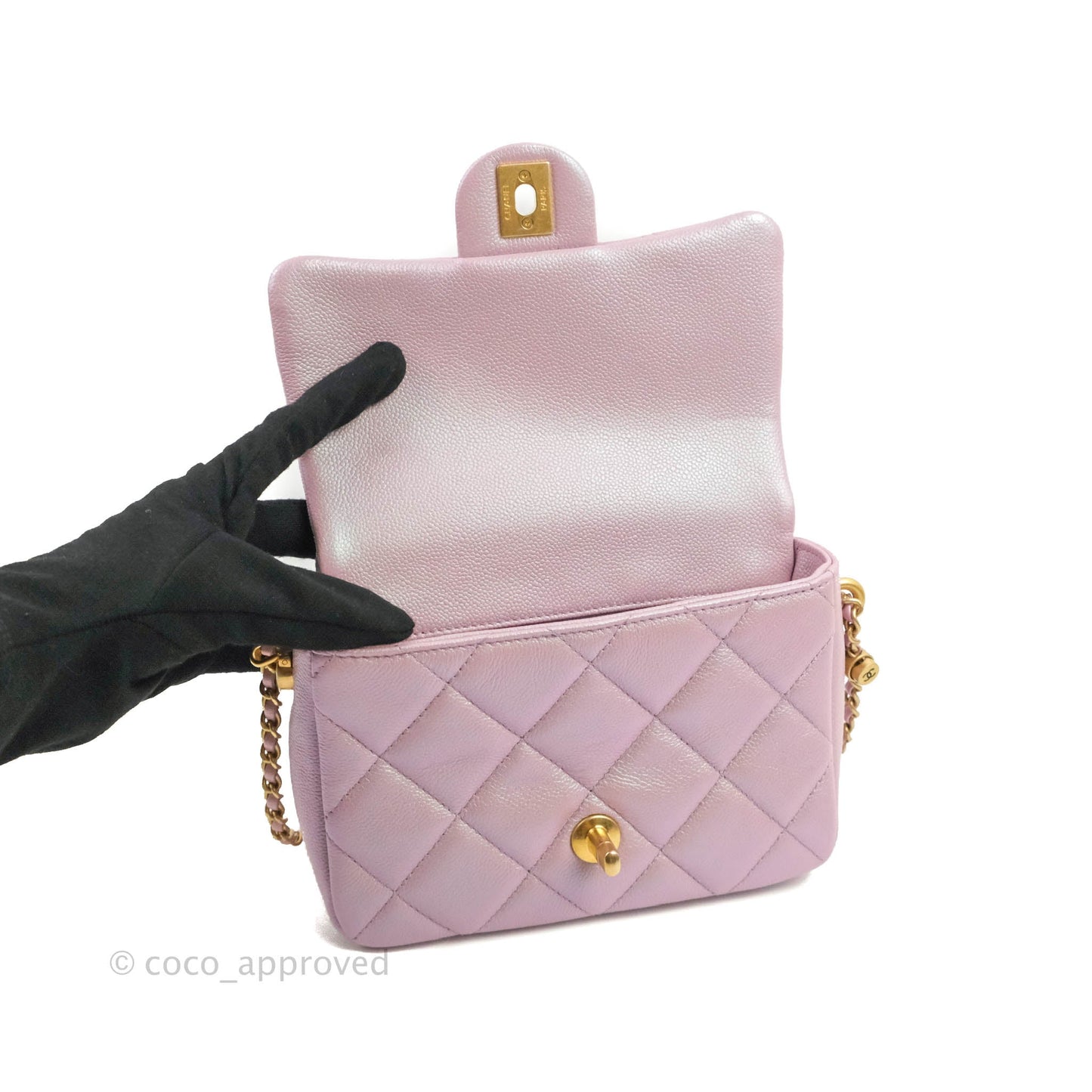 Chanel Quilted My Perfect Mini Iridescent Pink Caviar Aged Gold Hardware 21K