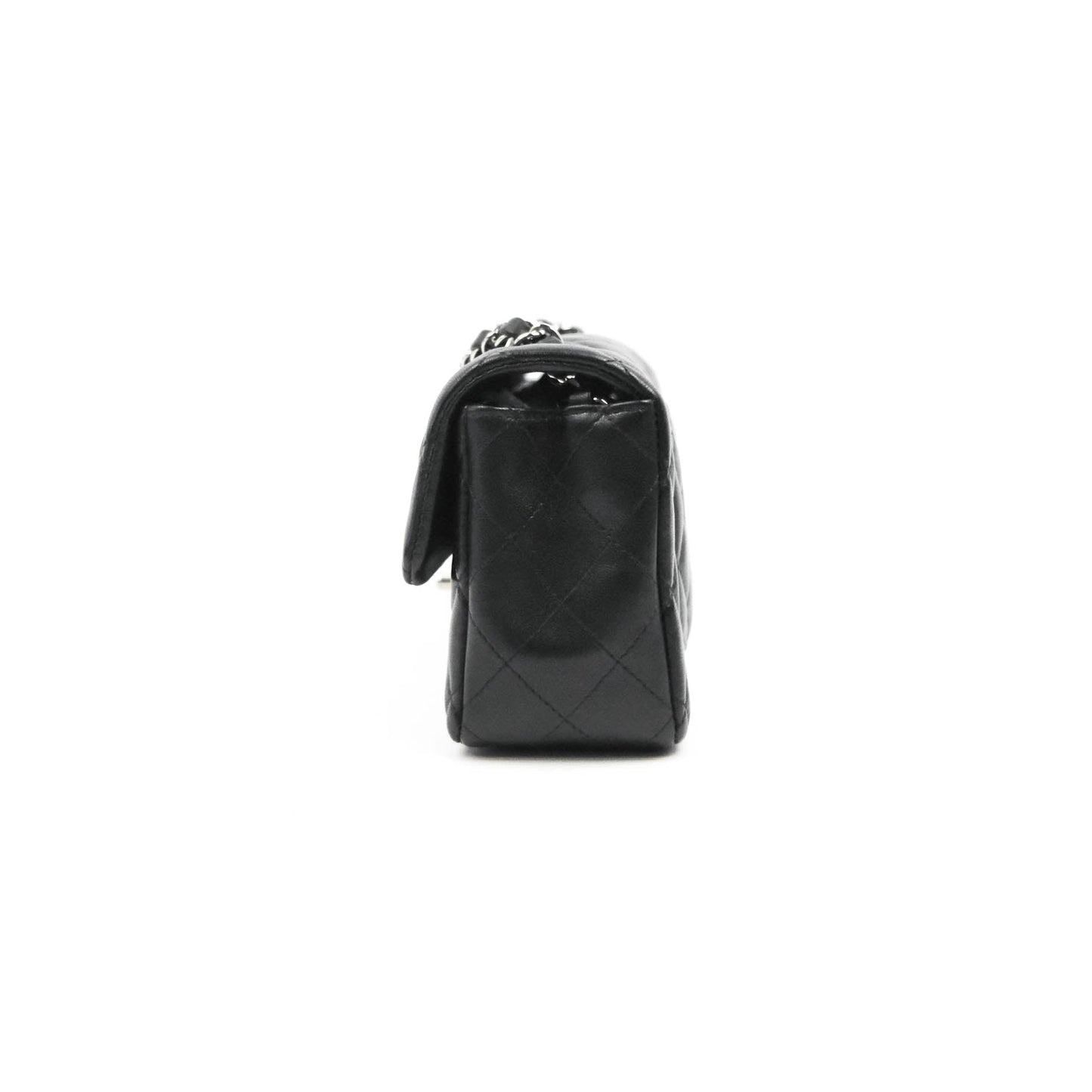 Chanel Quilted Mini Rectangular Flap Black Lambskin Silver Hardware