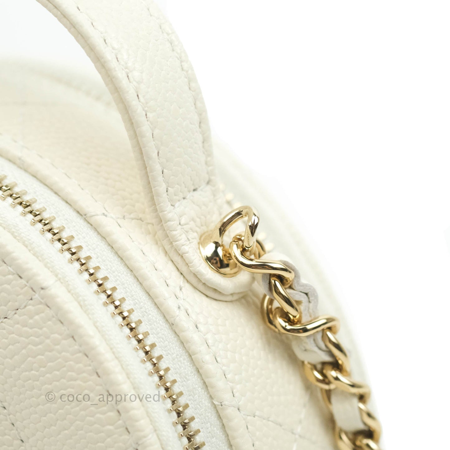 Chanel Mini Round Vanity Bag with Handle Ivory Caviar Gold Hardware 22C