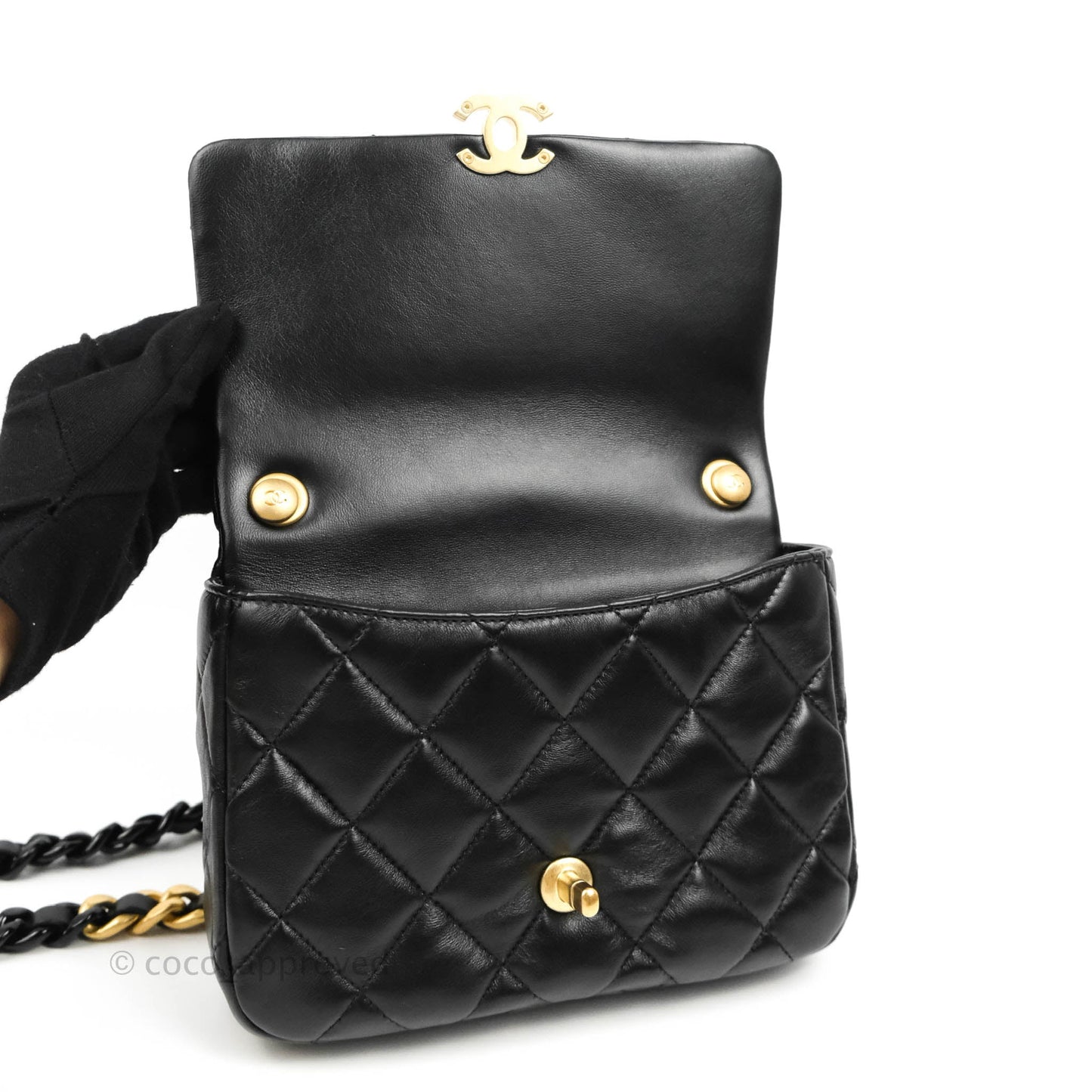 Chanel Small Flap Bag Black Lambskin Gold and Lacquered Metal 22S