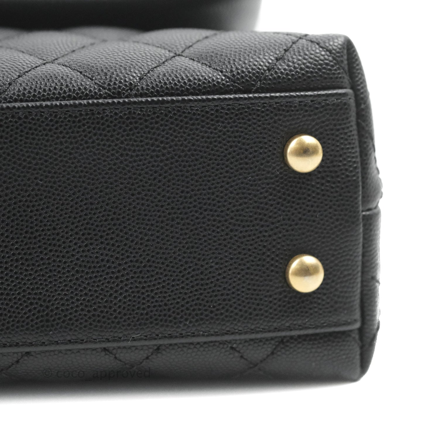 Chanel Small Coco Handle Quilted Black Caviar Aged Gold Hardware Lizard Handle