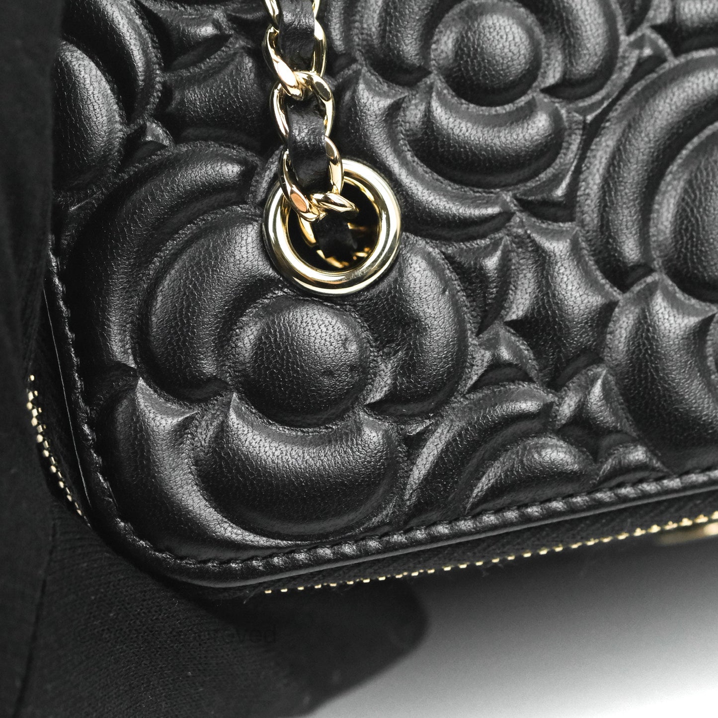 Chanel Vanity Rectangular Camellia Embossed Black Lambskin Gold Hardware