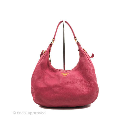 Prada Vitello Daino Hobo Bag Dark Pink