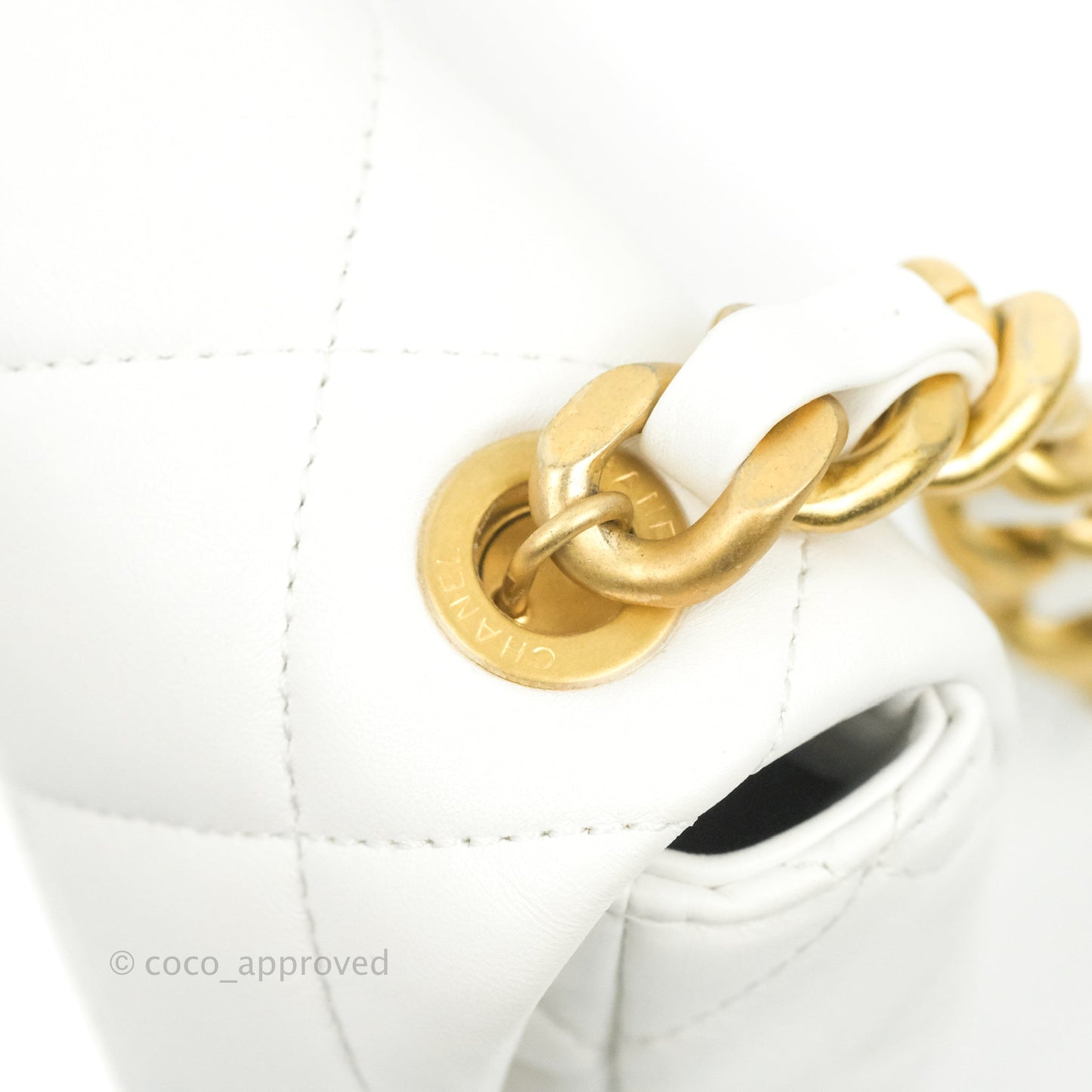 Chanel Small Flap Bag White Lambskin Aged Gold and Lacquered Metal 22S