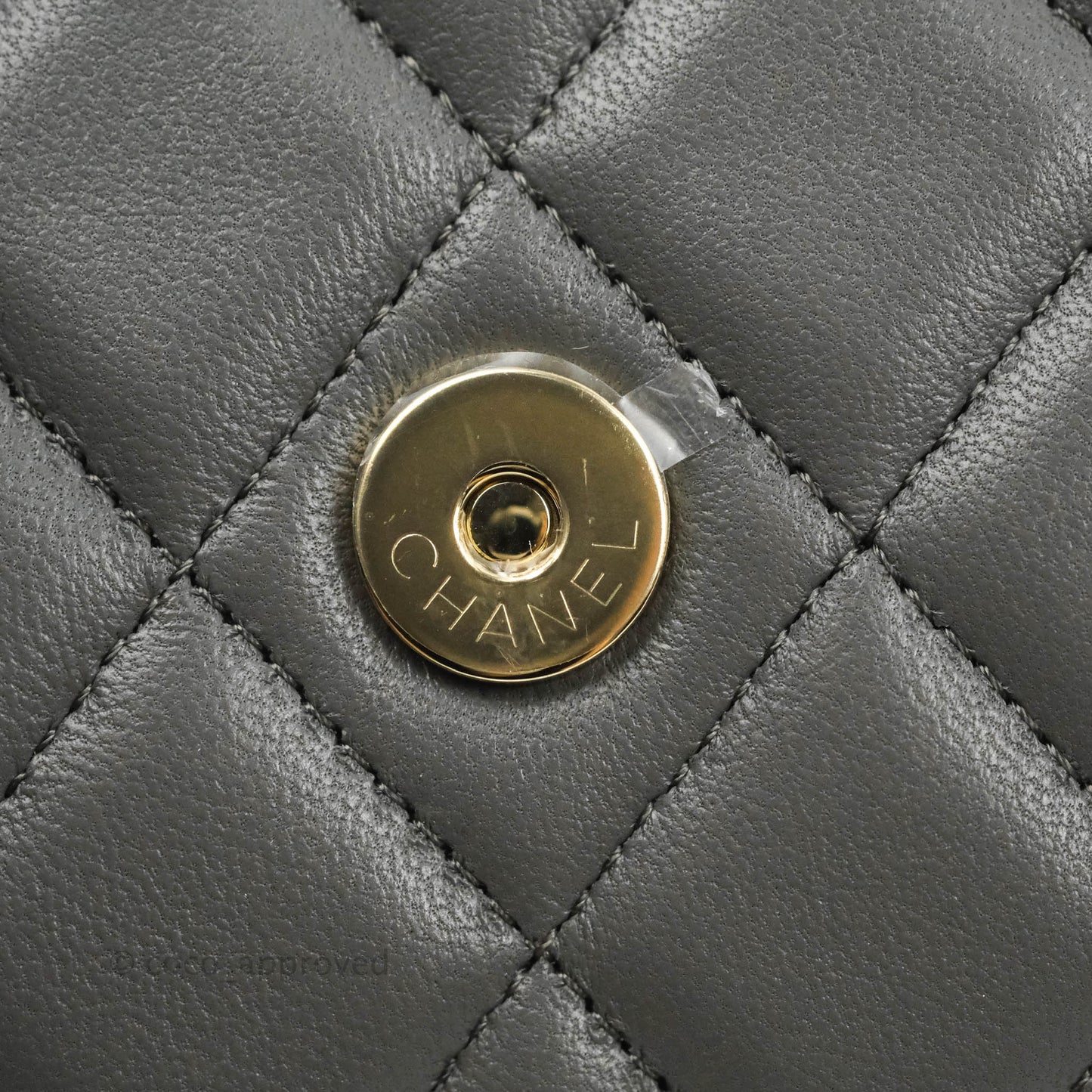 Chanel Mini Handle Clutch With Chain Grey Lambskin Gold Hardware