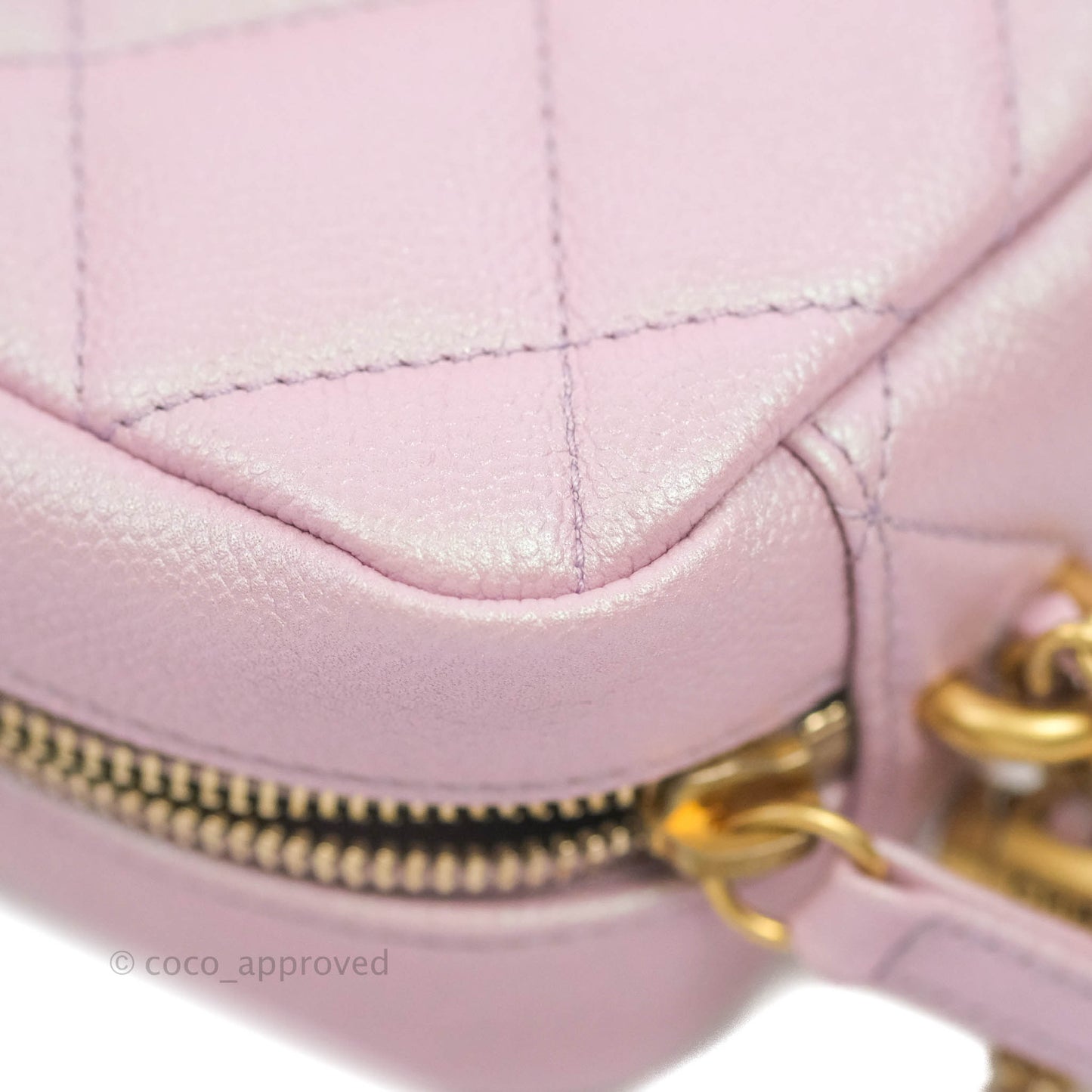 Chanel Quilted My Perfect Camera Case Iridescent Pink Caviar Aged Gold Hardware