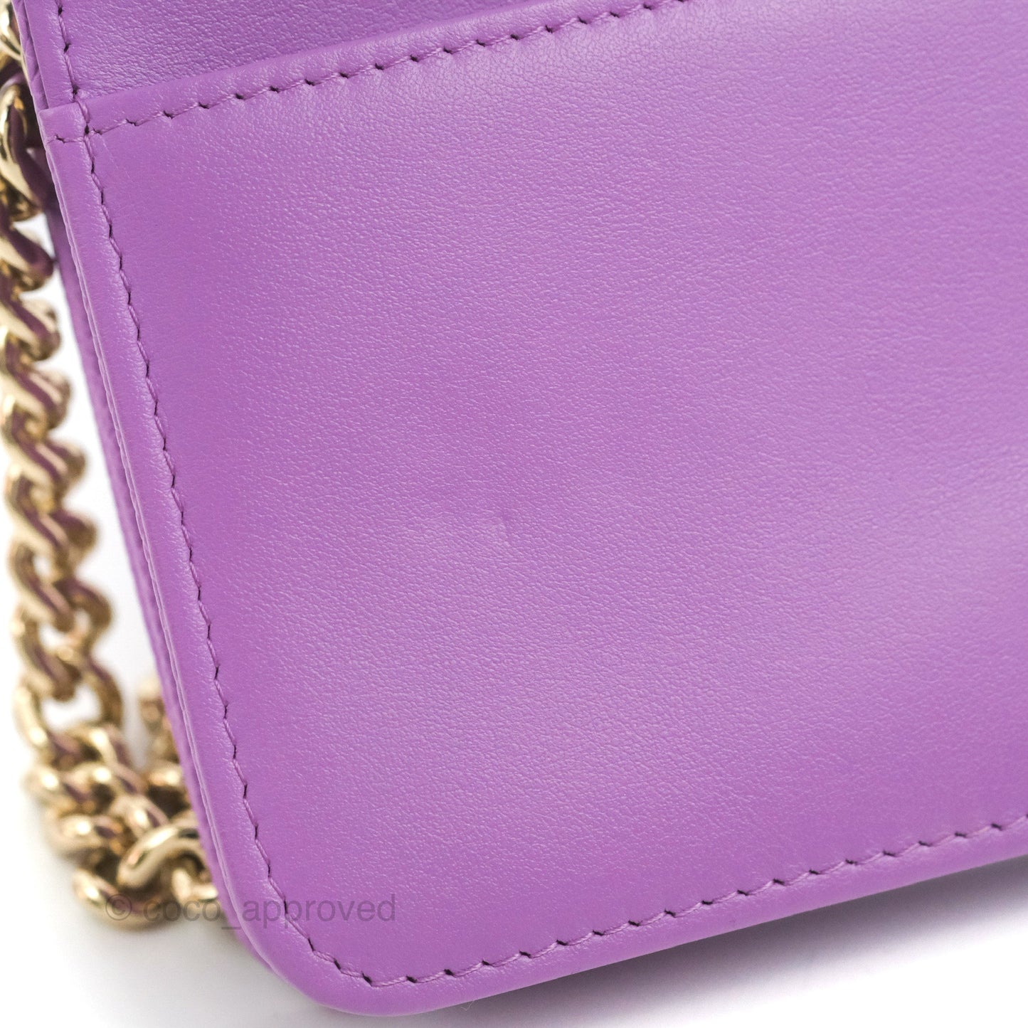 Chanel Quilted Boy Wallet on Chain WOC Purple Caviar Gold Hardware