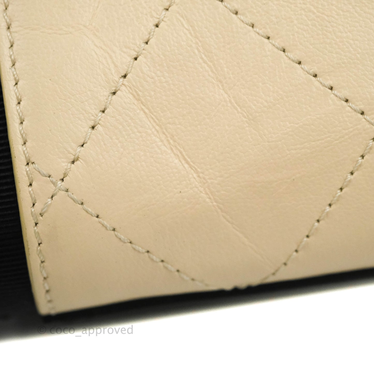 Chanel Flat Quilted Flap Bag Light Beige Grosgrain Ribbon Crumpled Calfskin Silver Hardware 18S
