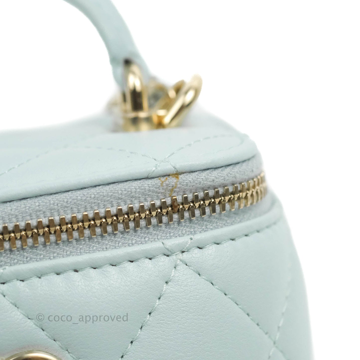 Chanel Mini Top Handle Vanity With Chain Light Blue Lambskin Gold Hardware