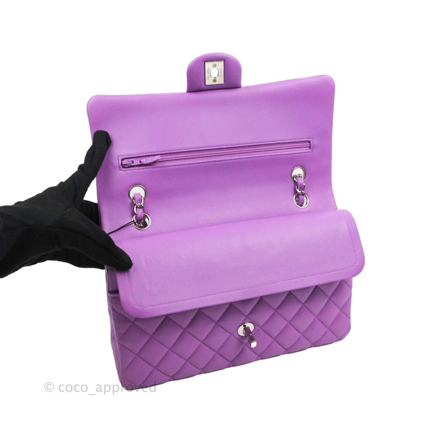 Chanel Classic M/L Medium Flap Quilted Purple Lambskin Silver Hardware 20C