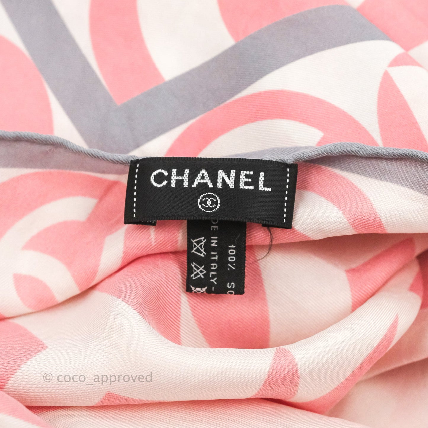 Chanel CC Silk Square Scarf 90 Grey/Pink/White