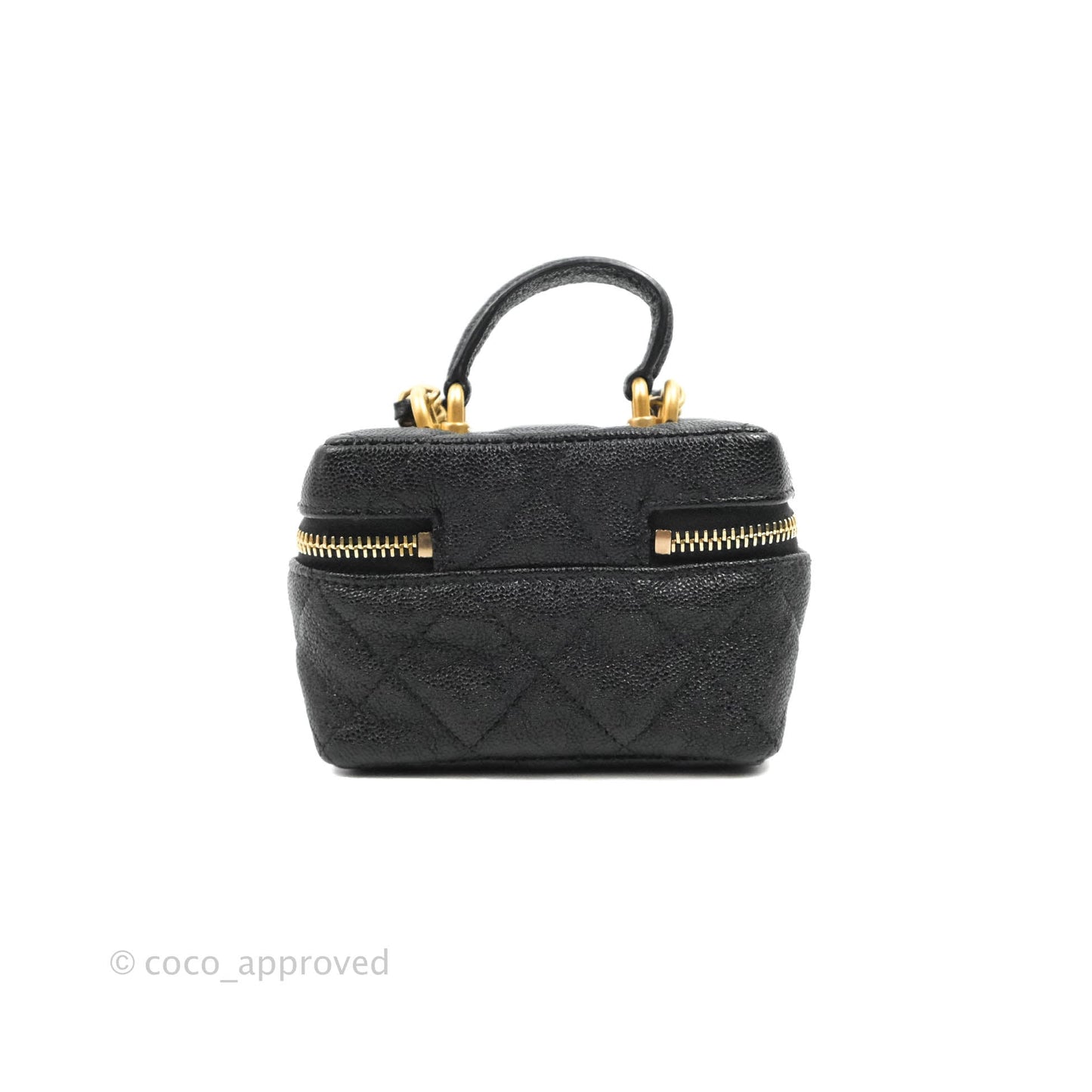 Chanel Quilted Mini Top Handle Vanity With Chain Black Caviar Aged Gold Hardware