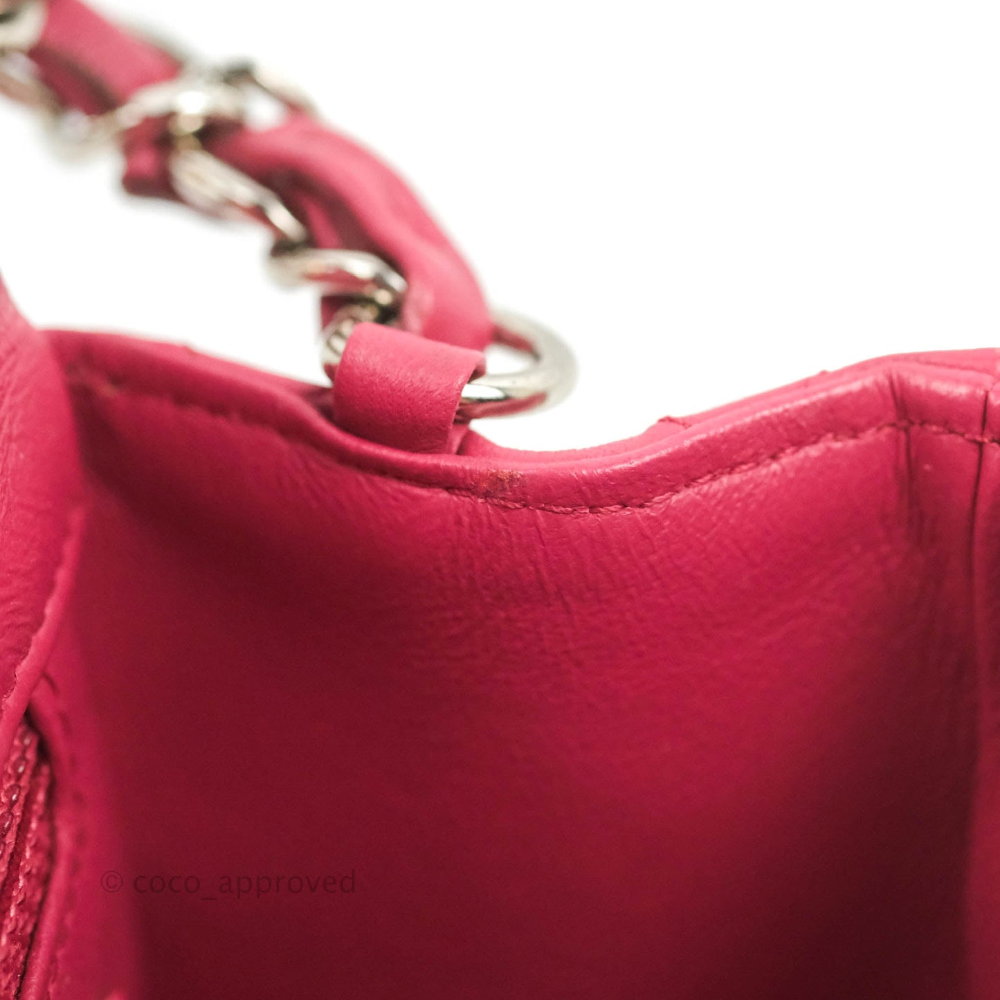 Chanel Quilted Mini Rectangular Flap Raspberry Pink Lambskin Silver Hardware