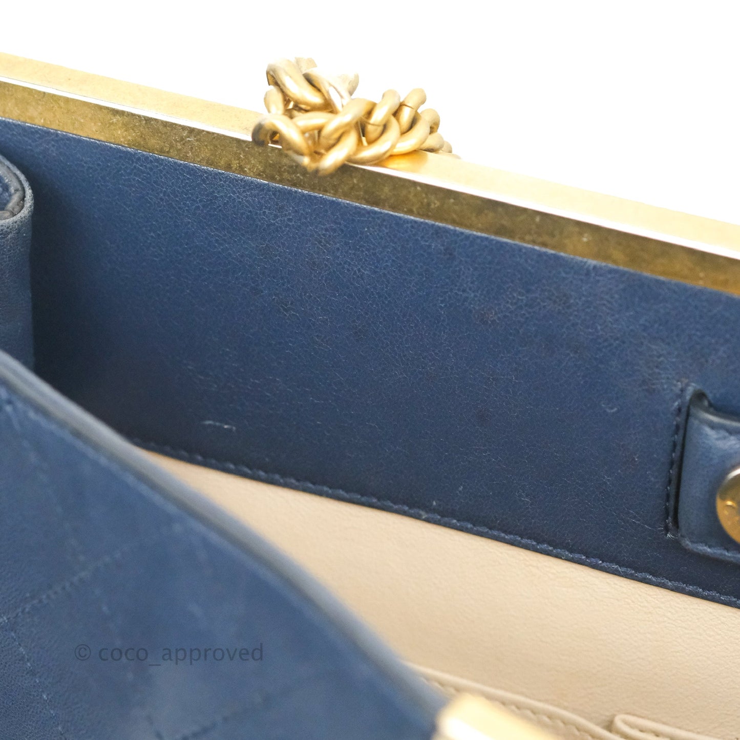 Chanel Flat Quilted Coco Luxe Large Shopping Bag Navy Aged Gold Hardware 18P