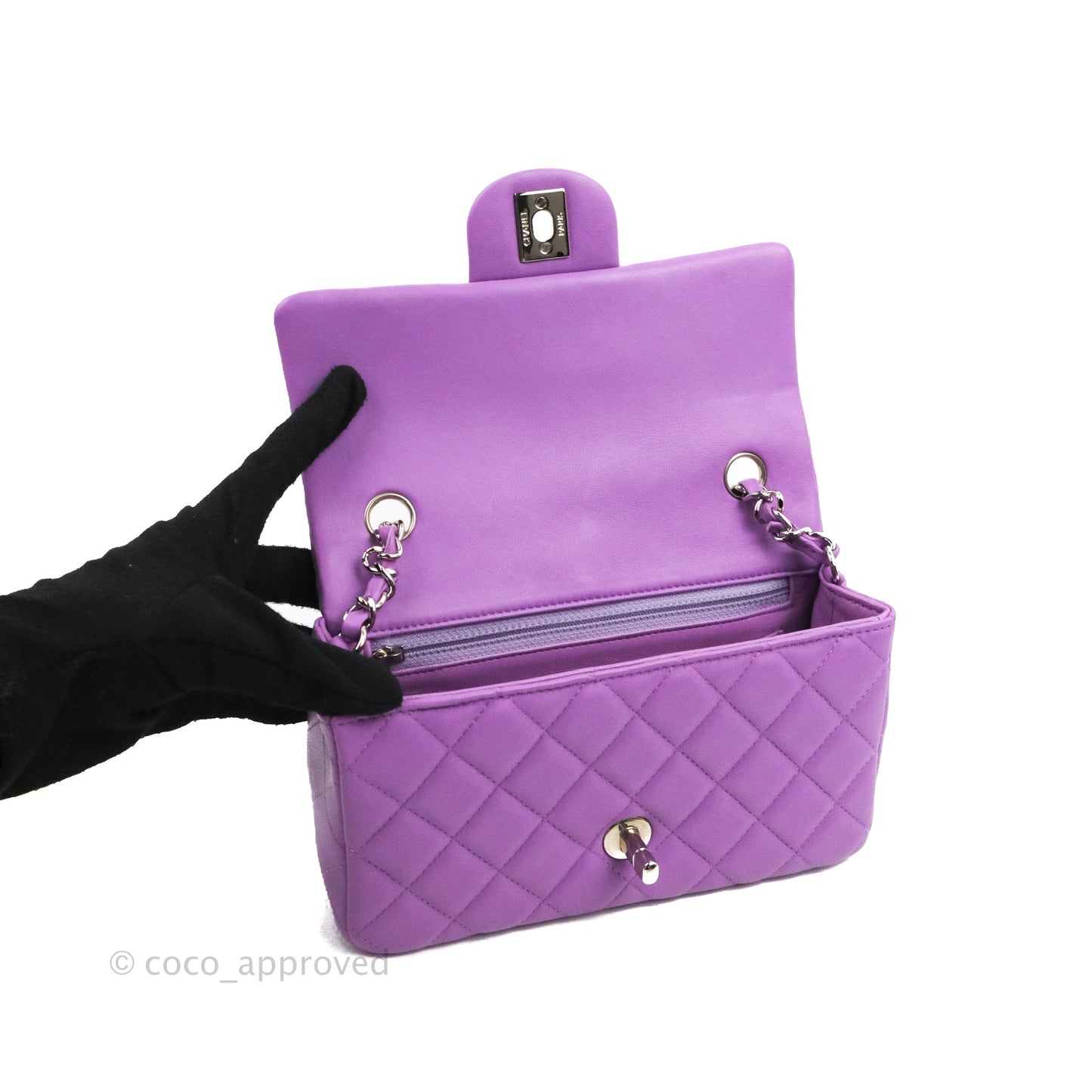 Chanel Quilted Mini Rectangular Flap Purple Lambskin Silver Hardware