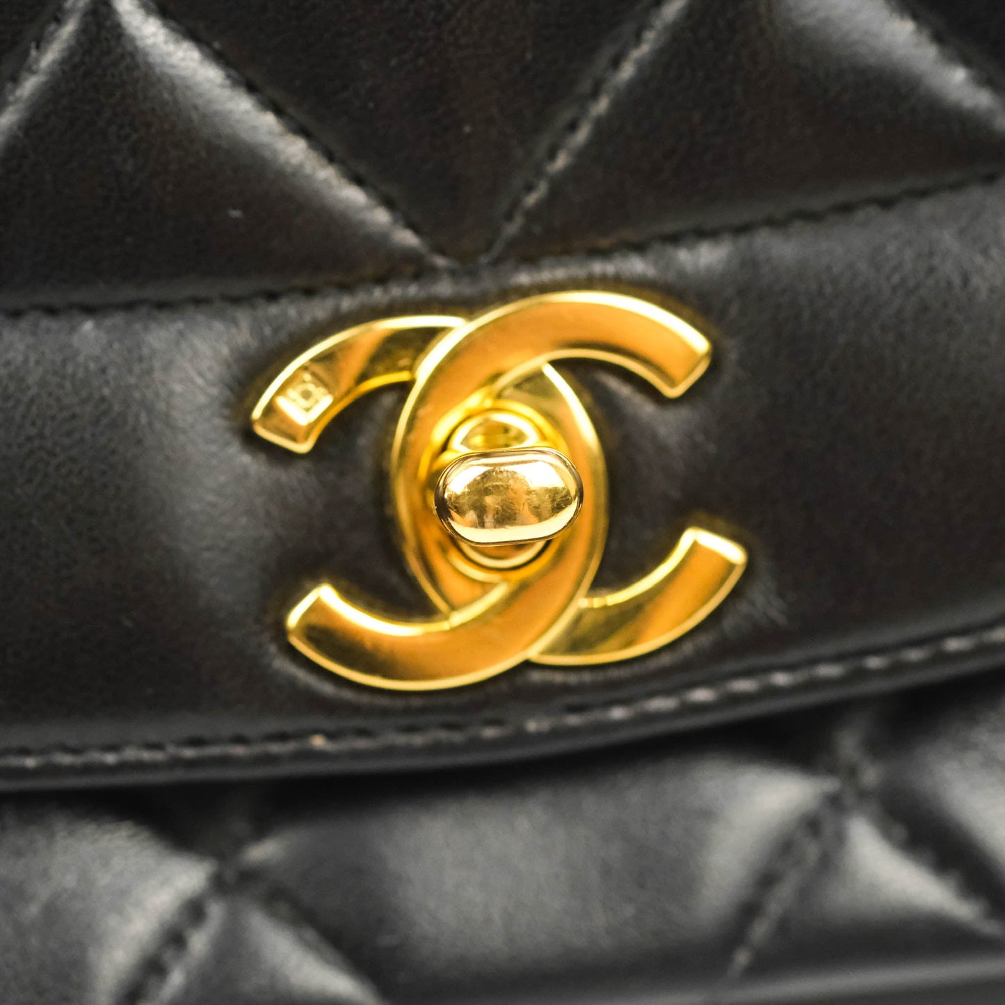 Chanel Vintage Quilted Medium Classic Diana Flap Bag Black Lambskin 24K Gold Hardware