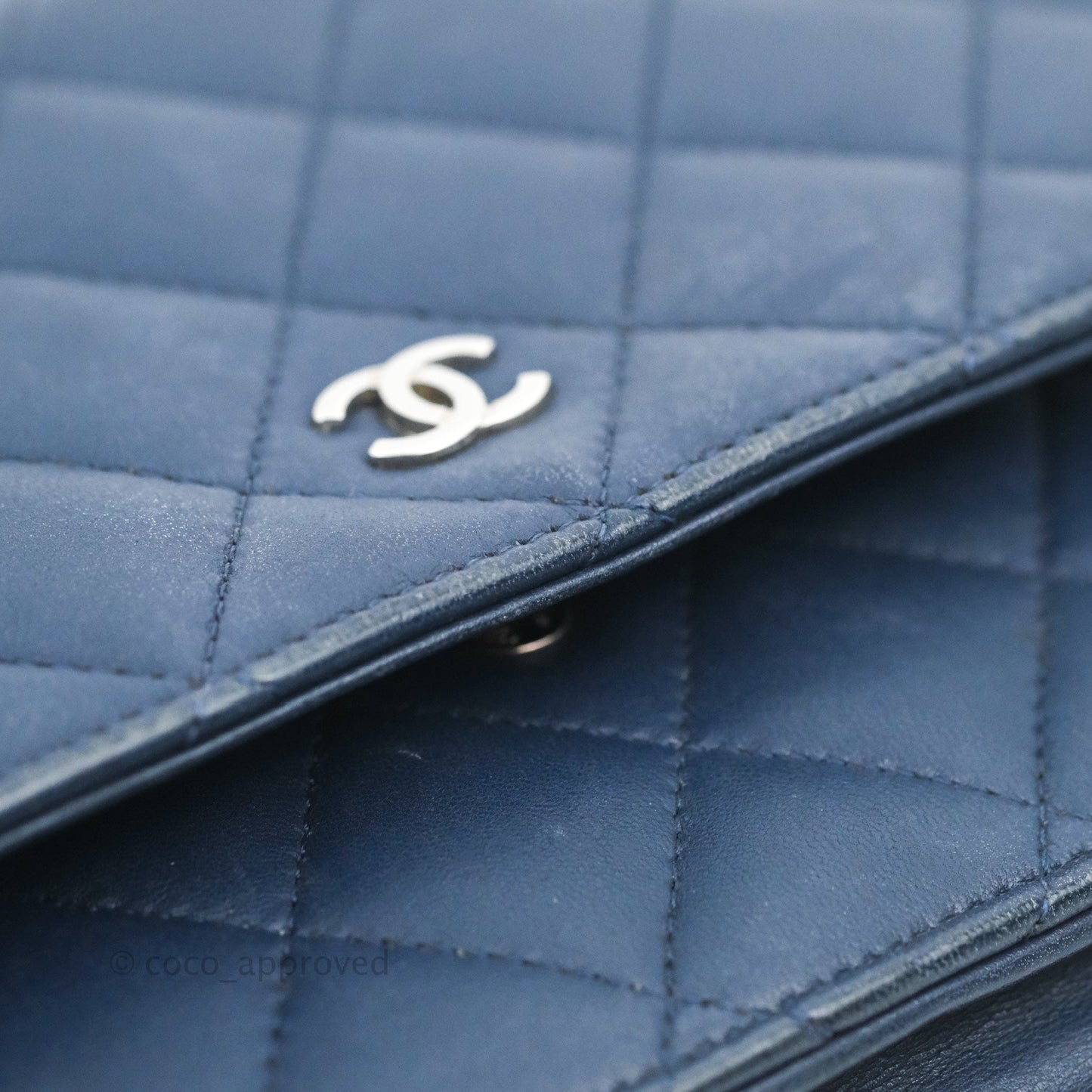 Chanel Quilted Classic Wallet on Chain WOC Navy Lambskin Silver Hardware