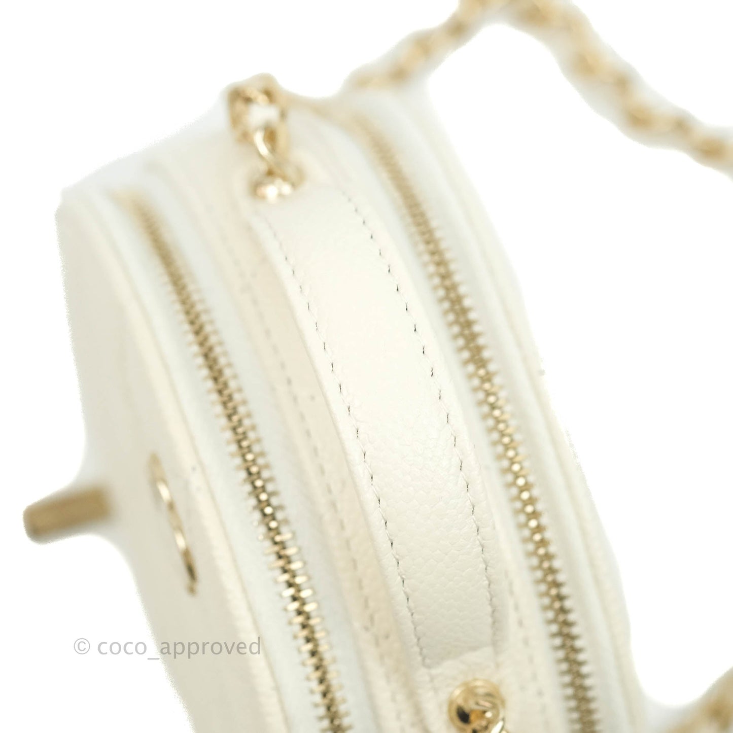 Chanel Mini Round Vanity Bag with Handle Ivory Caviar Gold Hardware 22C