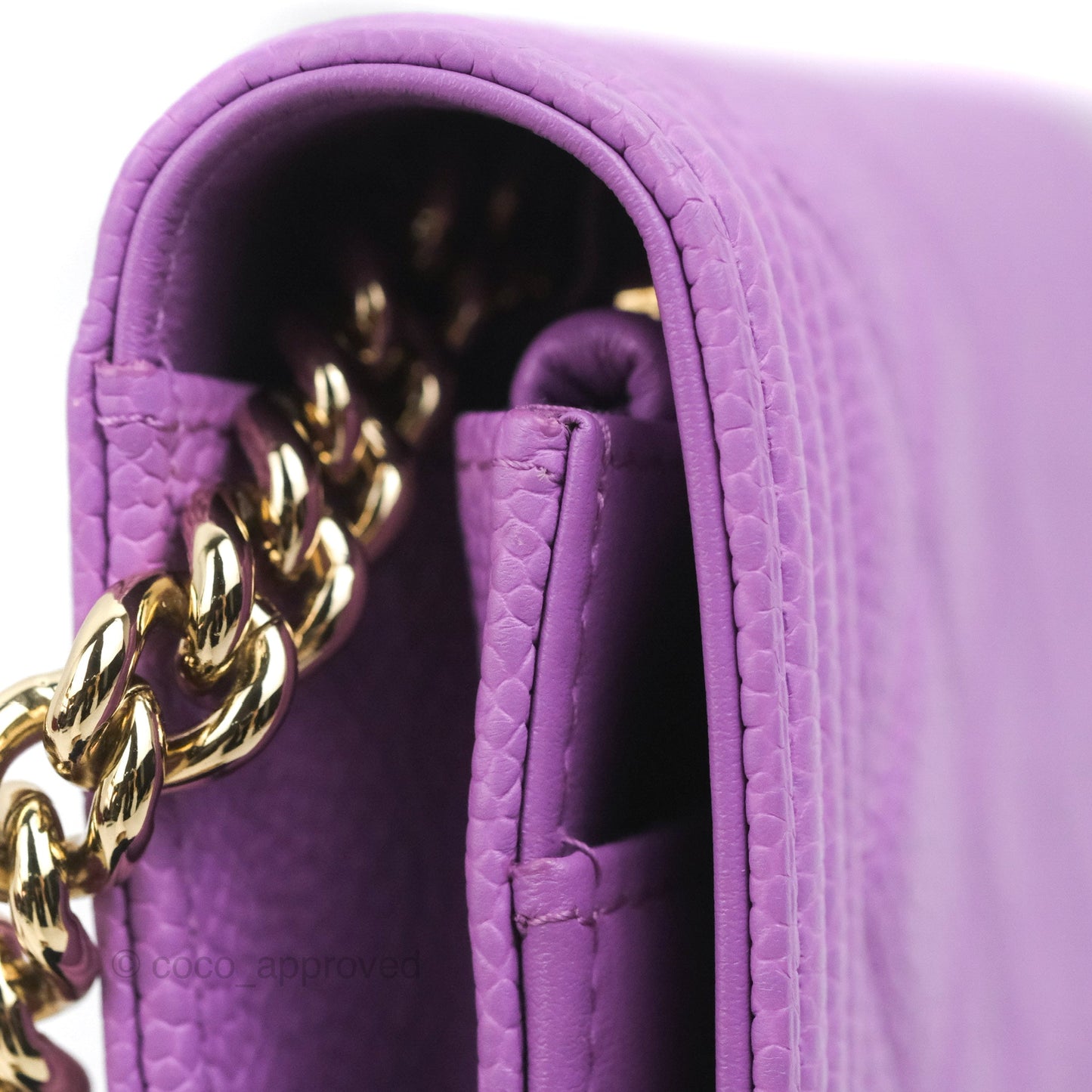 Chanel Quilted Boy Wallet on Chain WOC Purple Caviar Gold Hardware