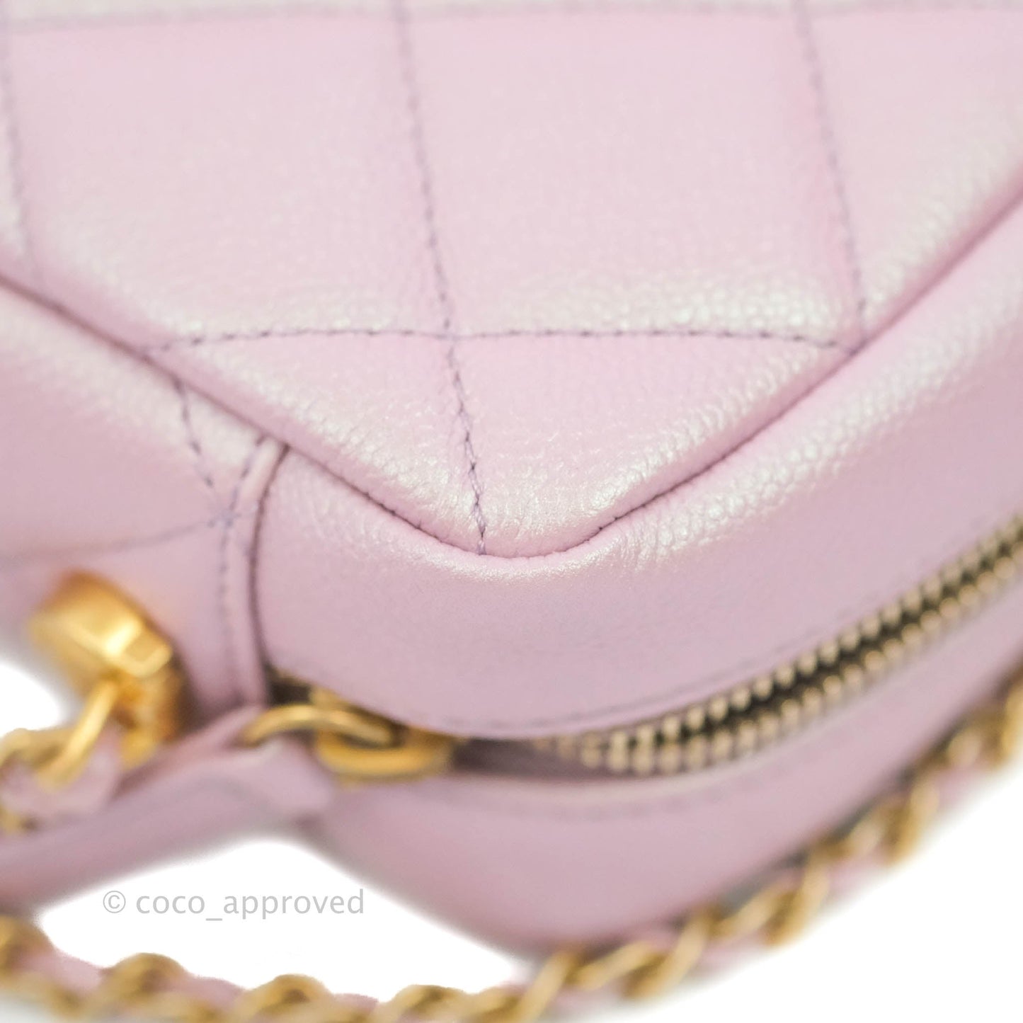 Chanel Quilted My Perfect Camera Case Iridescent Pink Caviar Aged Gold Hardware