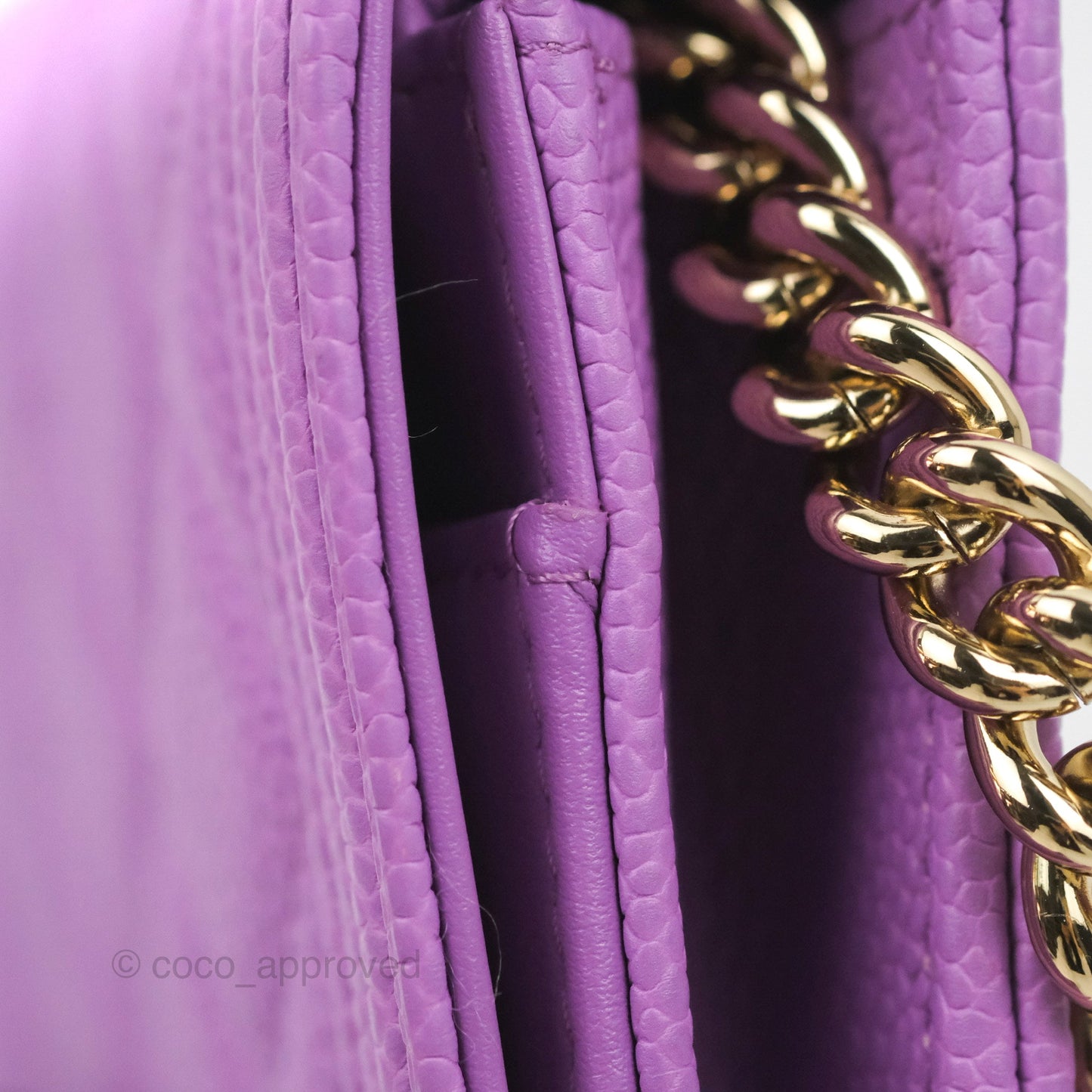 Chanel Quilted Boy Wallet on Chain WOC Purple Caviar Gold Hardware