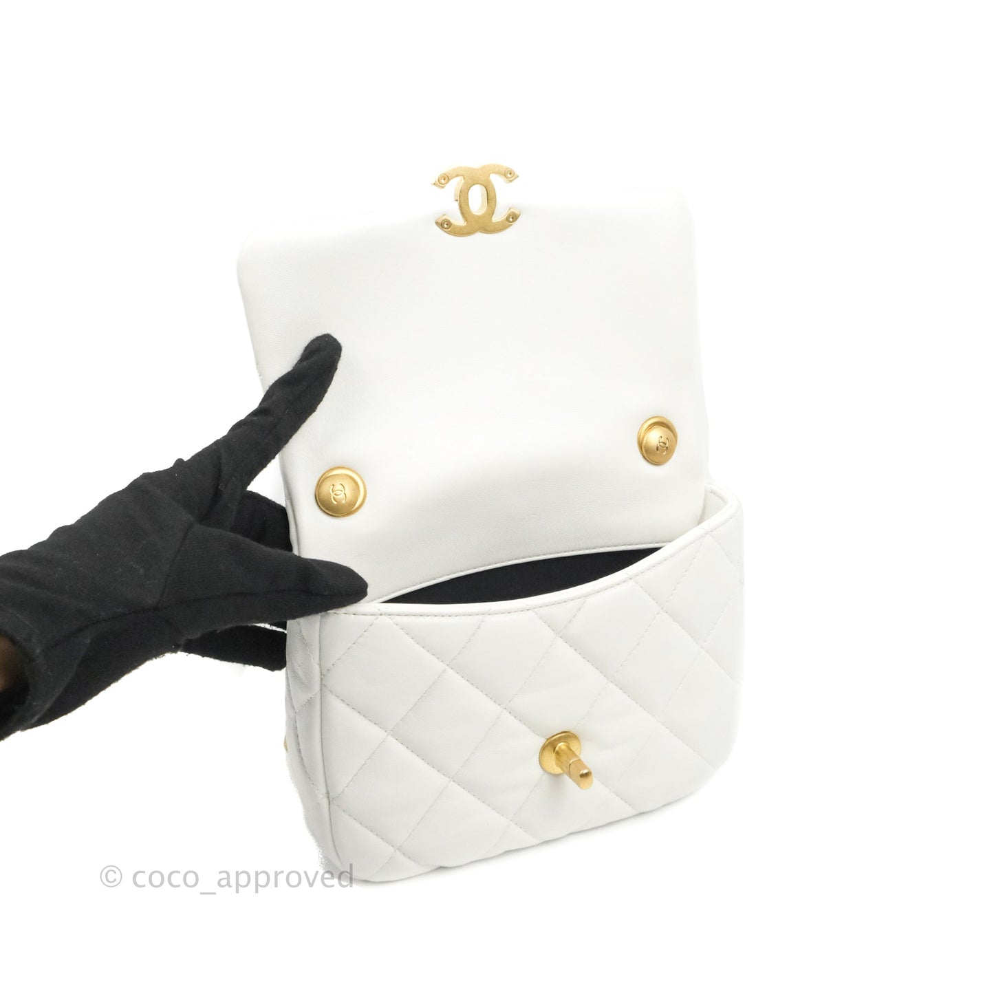 Chanel Small Flap Bag White Lambskin Aged Gold and Lacquered Metal 22S