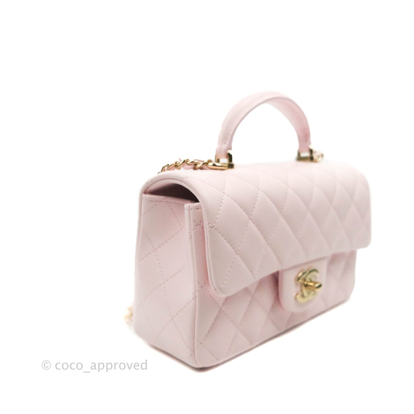 Chanel Top Handle Mini Rectangular Flap Bag Light Pink Lambskin Gold Hardware 22P
