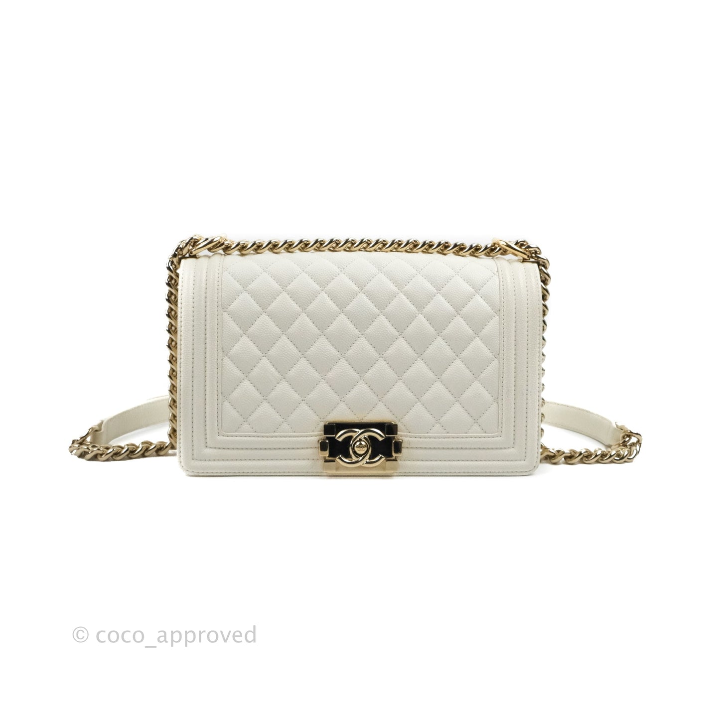 Chanel Quilted Medium Boy White Caviar Gold Hardware