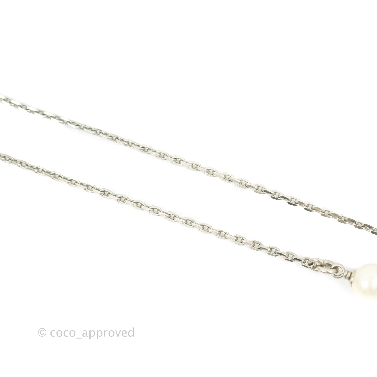 Chanel CC Pearl Necklace Silver Tone 18P