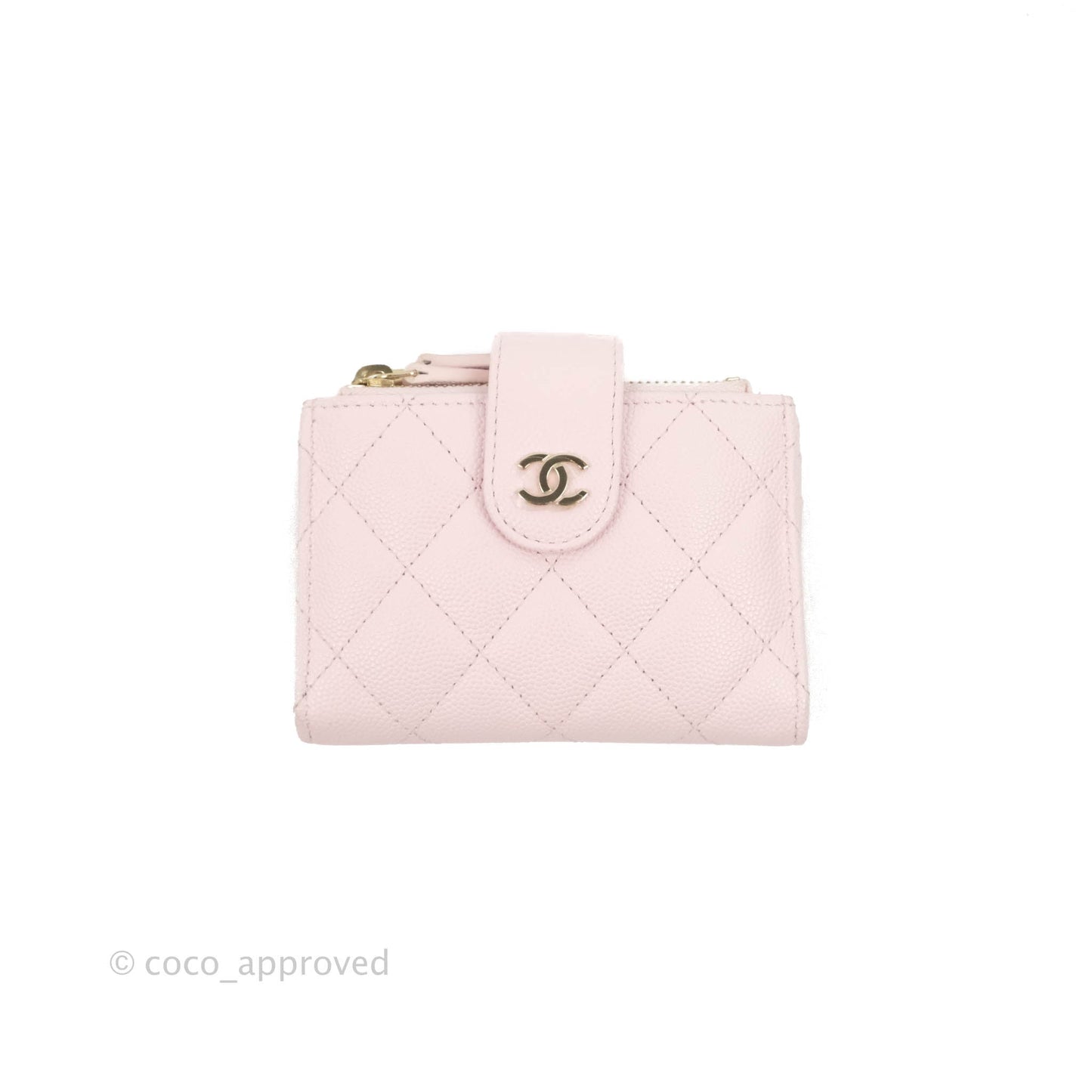 Chanel Folded Double Zip Coin Case Card Pink Caviar Gold Hardware