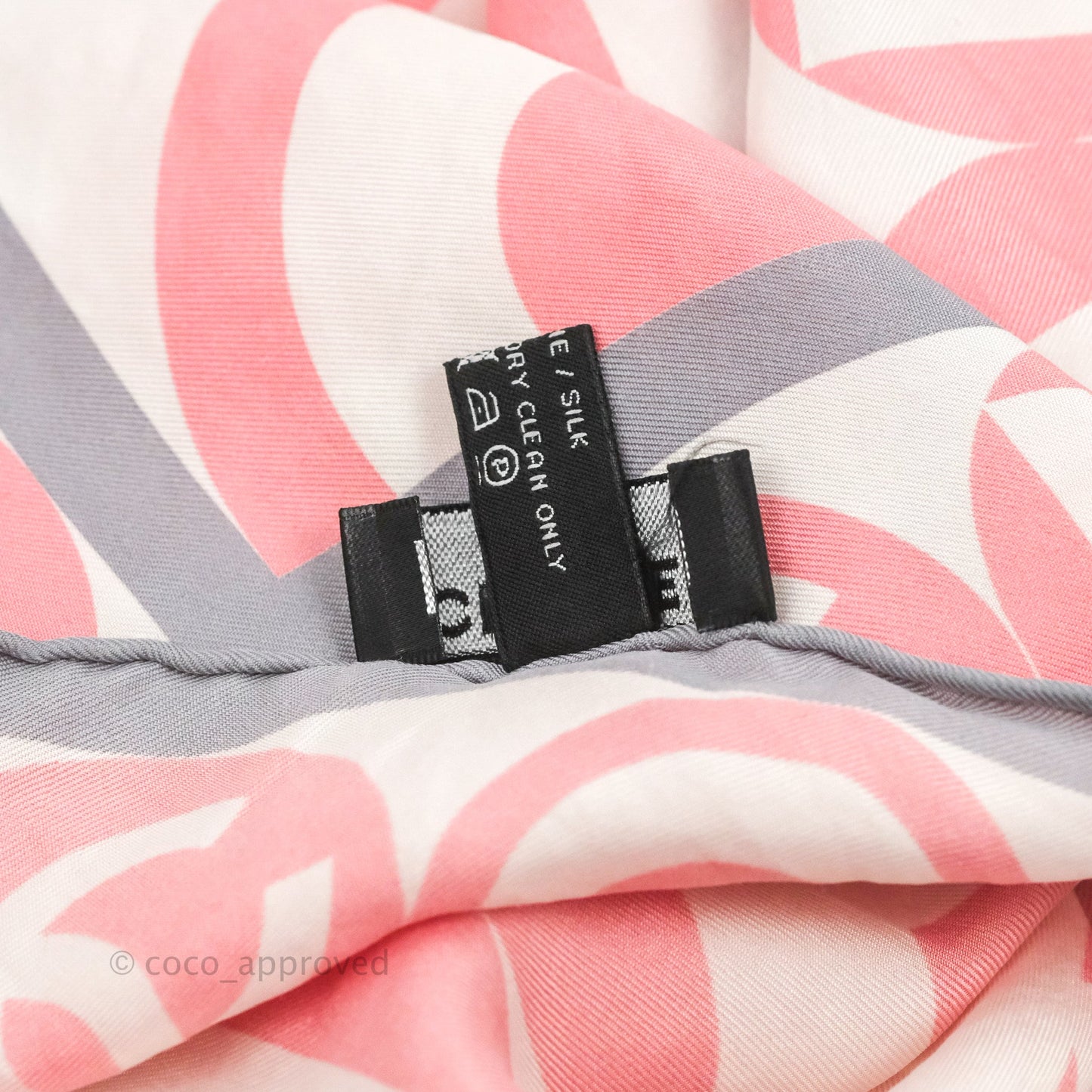 Chanel CC Silk Square Scarf 90 Grey/Pink/White