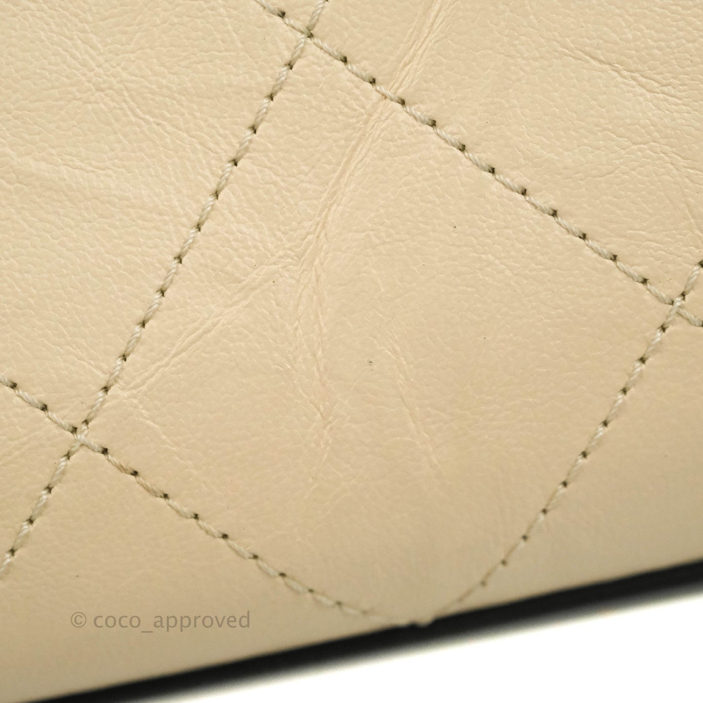 Chanel Flat Quilted Flap Bag Light Beige Grosgrain Ribbon Crumpled Calfskin Silver Hardware 18S
