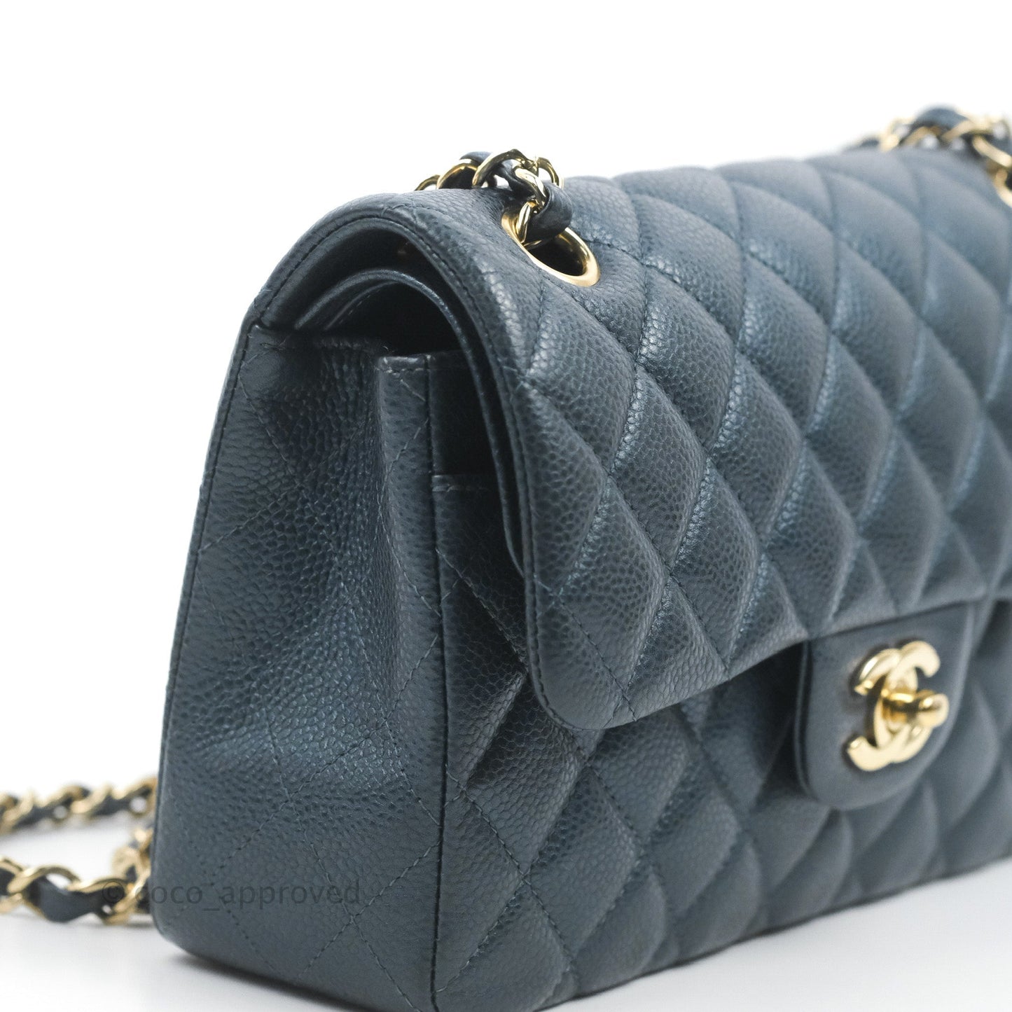 Chanel Small Classic Flap Quilted Iridescent Navy Caviar Gold Hardware 18S