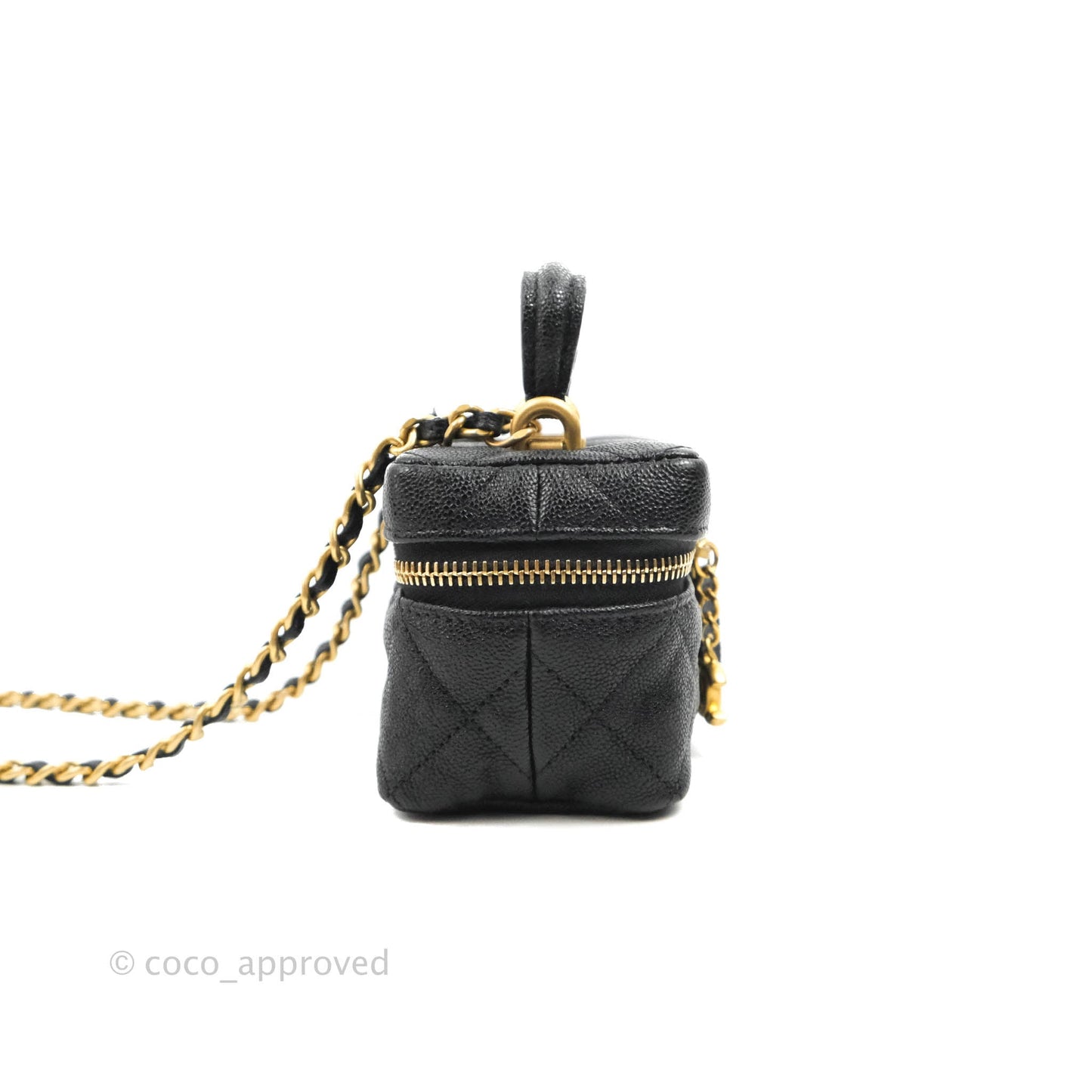 Chanel Quilted Mini Top Handle Vanity With Chain Black Caviar Aged Gold Hardware