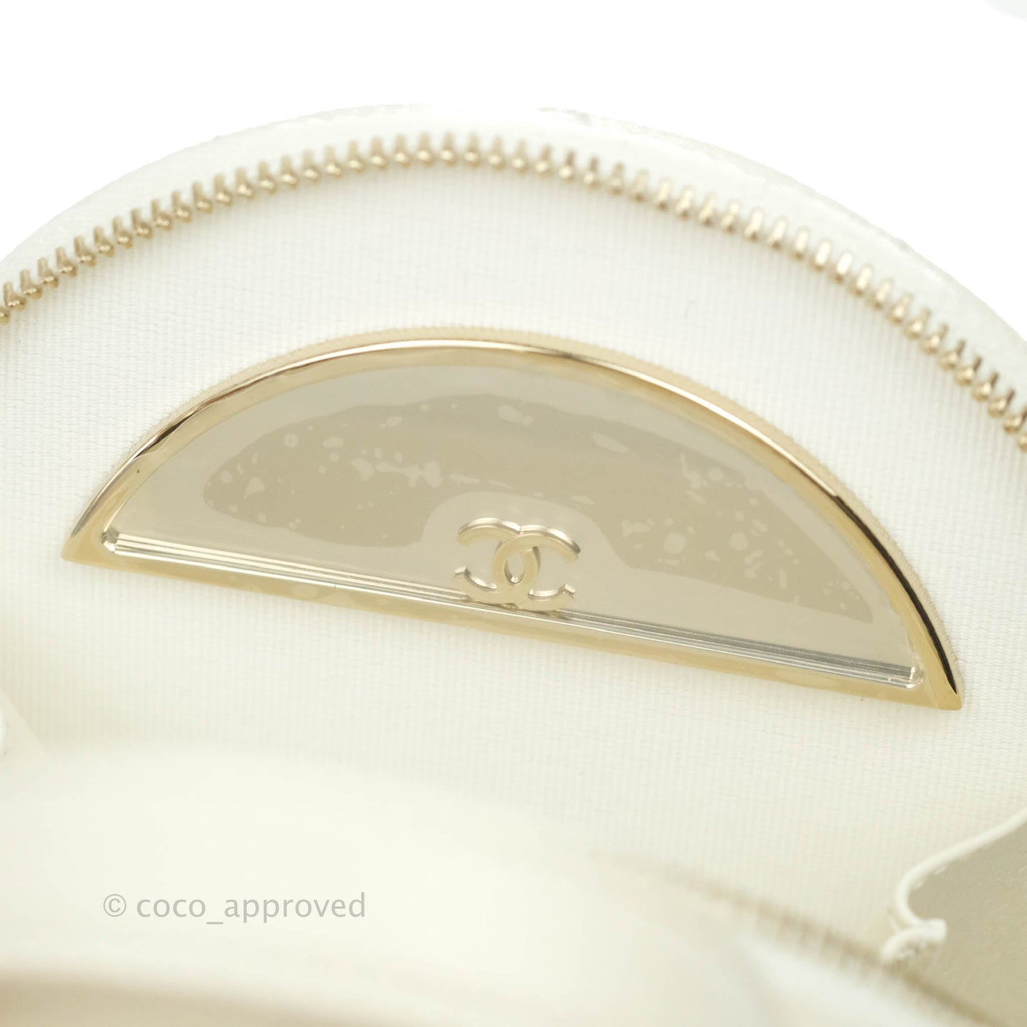 Chanel Mini Round Vanity Bag with Handle Ivory Caviar Gold Hardware 22C