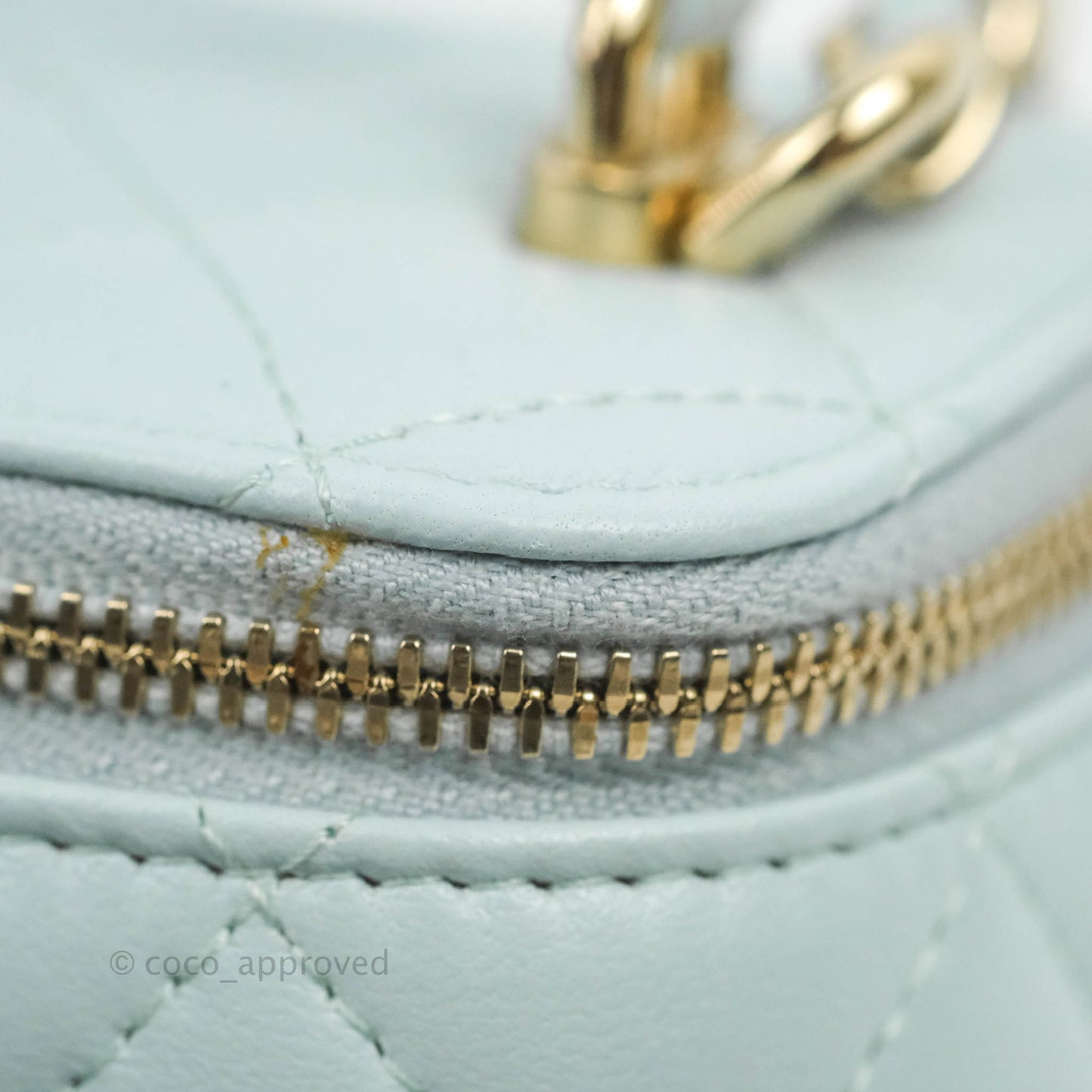 Chanel Mini Top Handle Vanity With Chain Light Blue Lambskin Gold Hardware