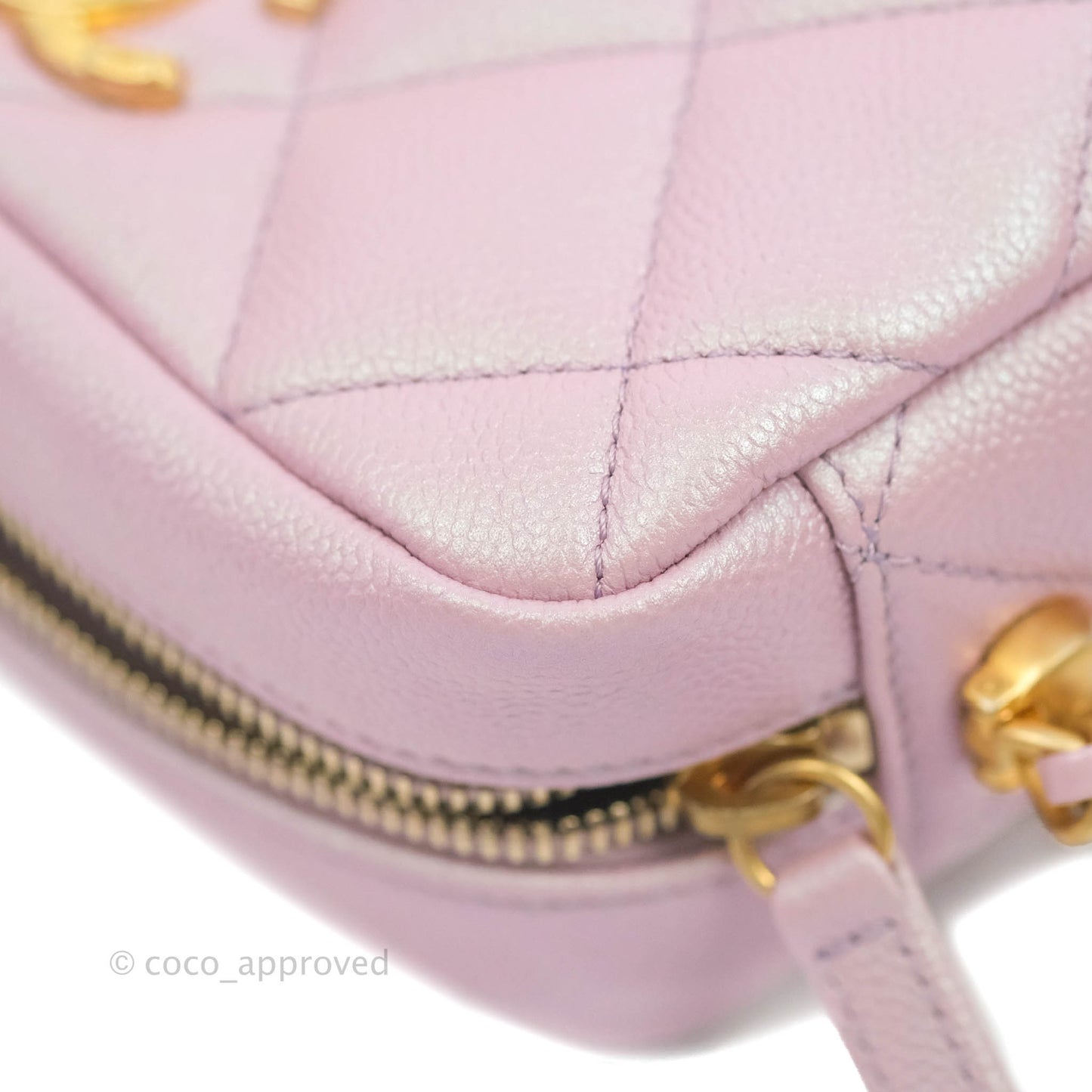 Chanel Quilted My Perfect Camera Case Iridescent Pink Caviar Aged Gold Hardware