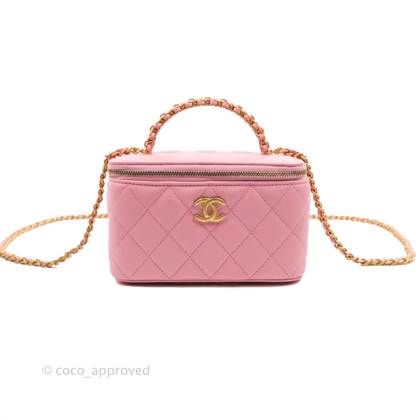 Chanel Vanity Rectangular with Top Handle Pick Me Up Pink Lambskin Aged Gold Hardware 22S