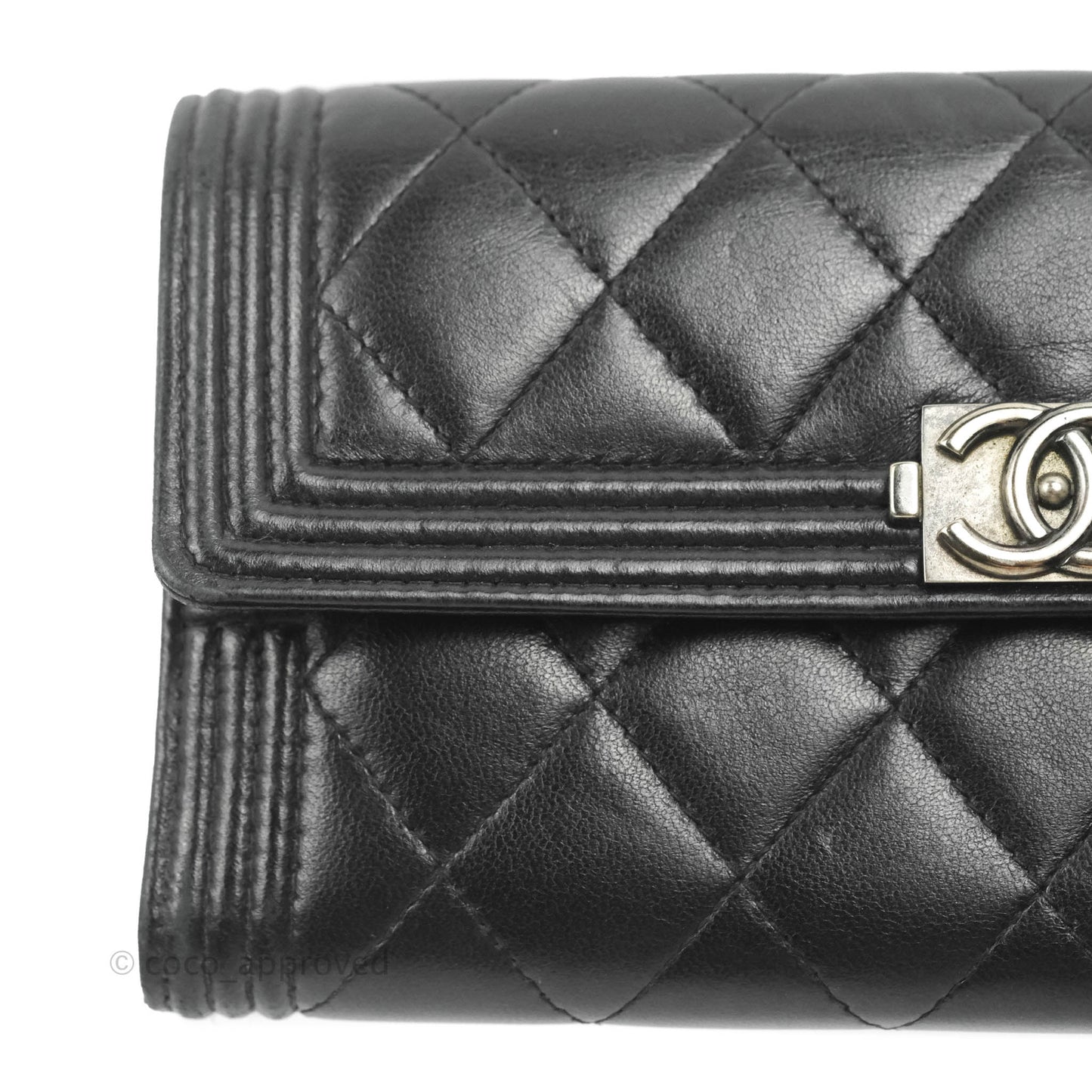 Chanel Quilted Boy Flap Long Wallet Black Lambskin Ruthentium Hardware